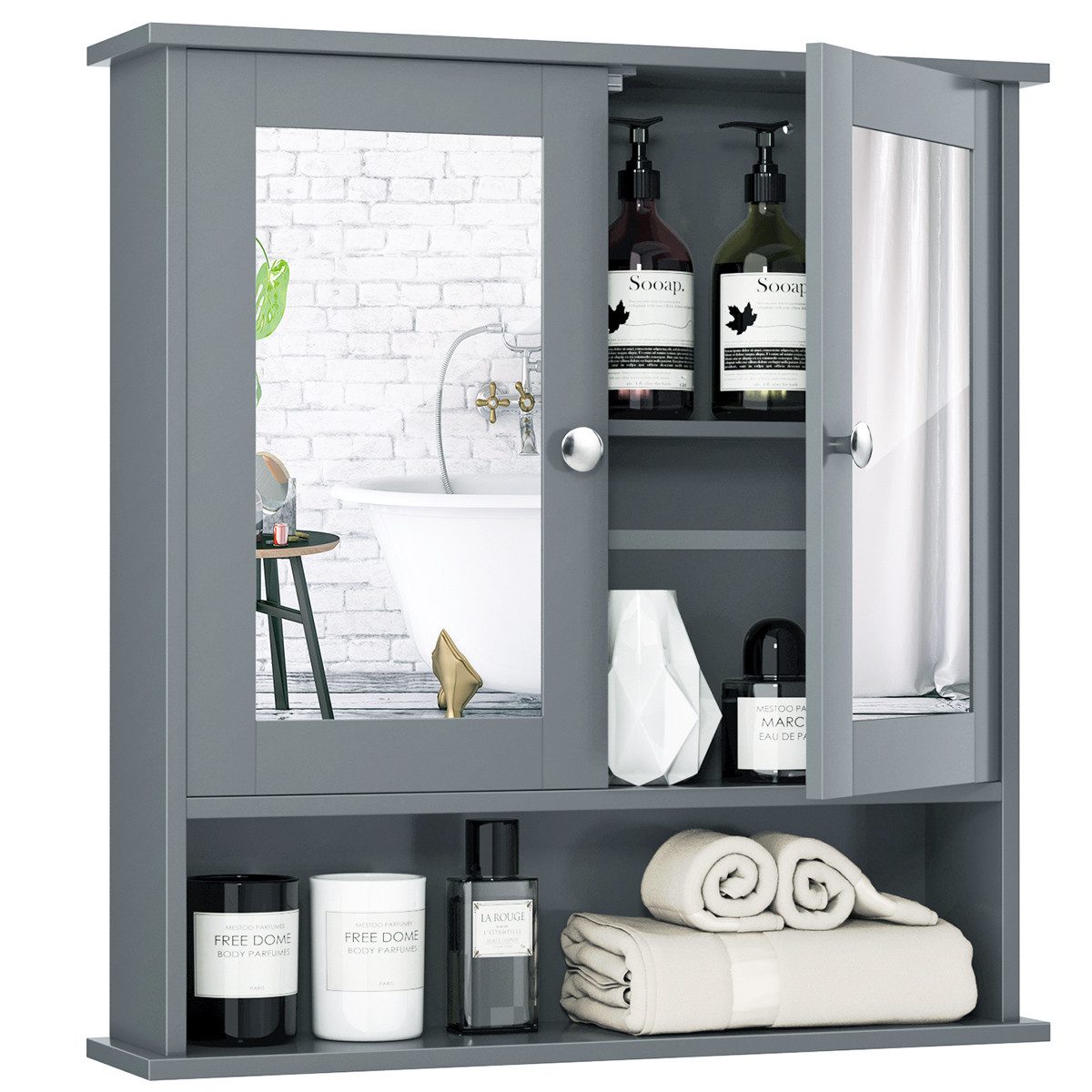 COSTWAY Spiegelschrank Badzimmerschrank mit höhenverstellbarer Ablage günstig online kaufen