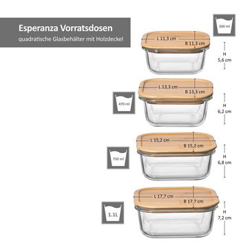 Ritzenhoff & Breker Vorratsglas 4tlg. Set Esperanza Vorratsdosen quadratisch 1,1L, 750ml, 470ml, 300ml, Glas