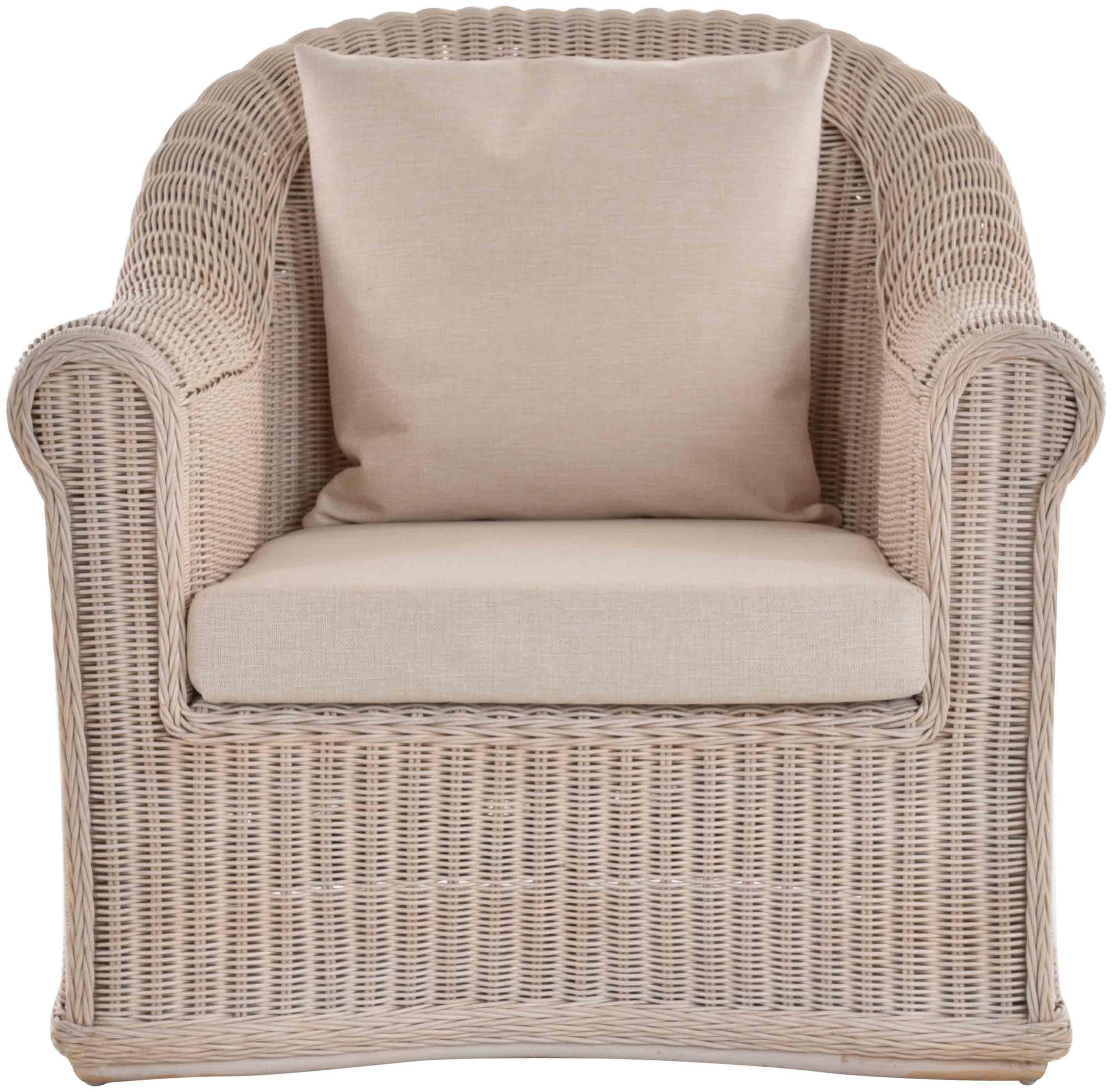 Krines Home Relaxsessel Exklusiver Wohnzimmersessel aus echtem Rattan Mons Wintergarten Sessel, Korbsessel Flechtsessel mit Polster