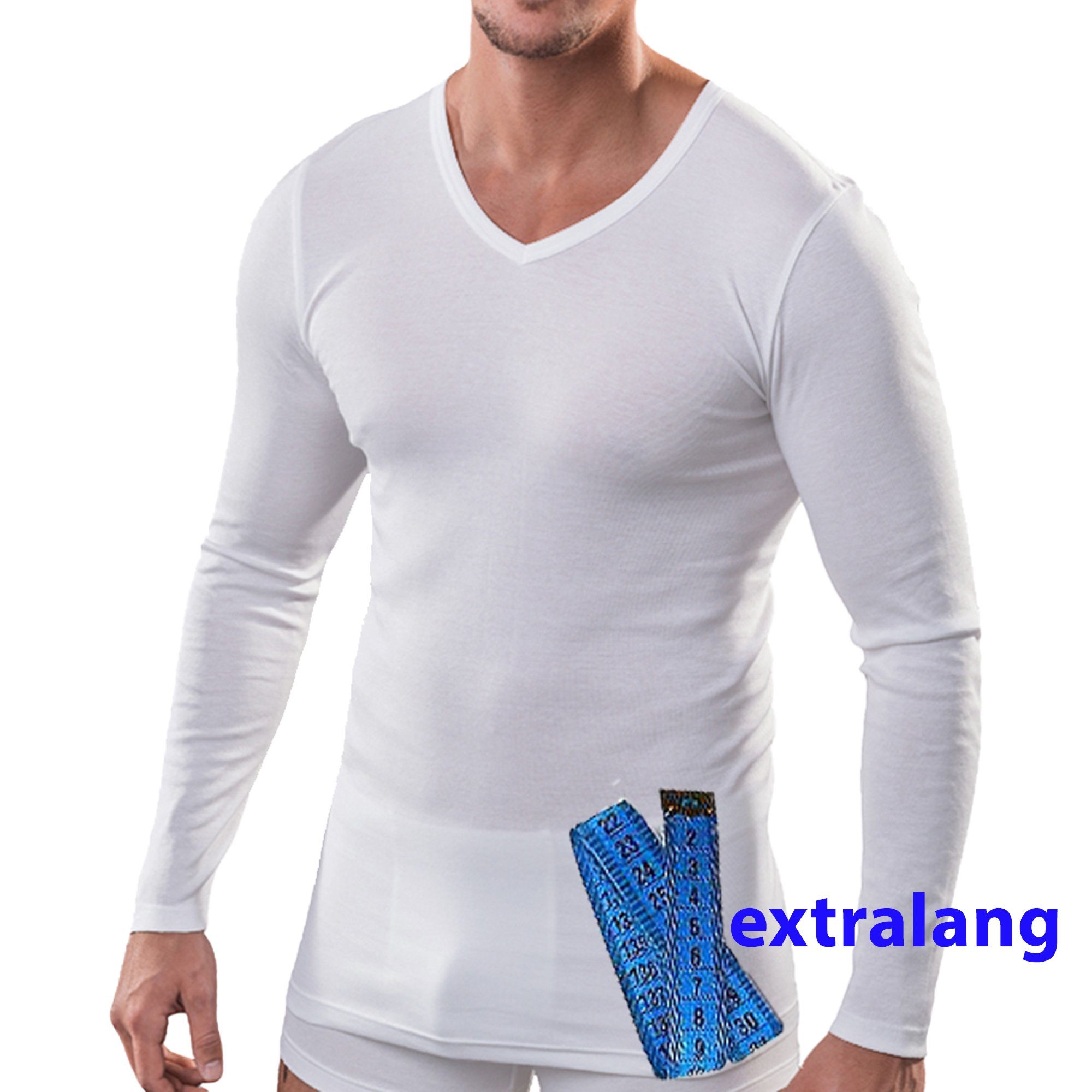 HERMKO Unterziehshirt 164687 Herren langarm Shirt in extralang mit V-Auschnitt