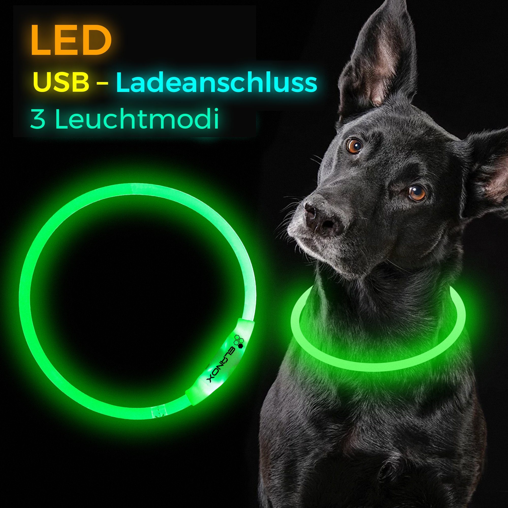 ELANOX Leuchthalsband LED Hundehalsband 5 Farben helle LED Größe anpassbar