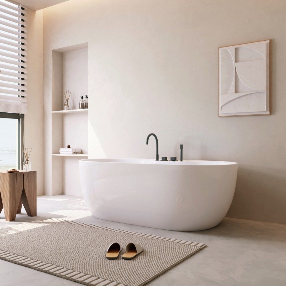 HOME DELUXE Badewanne LENI mit schwarzer Armatur, (1-tlg), 170 x 80 x 58 cm - mit Fußgestell und Abflussset, Wanne, Badezimmer