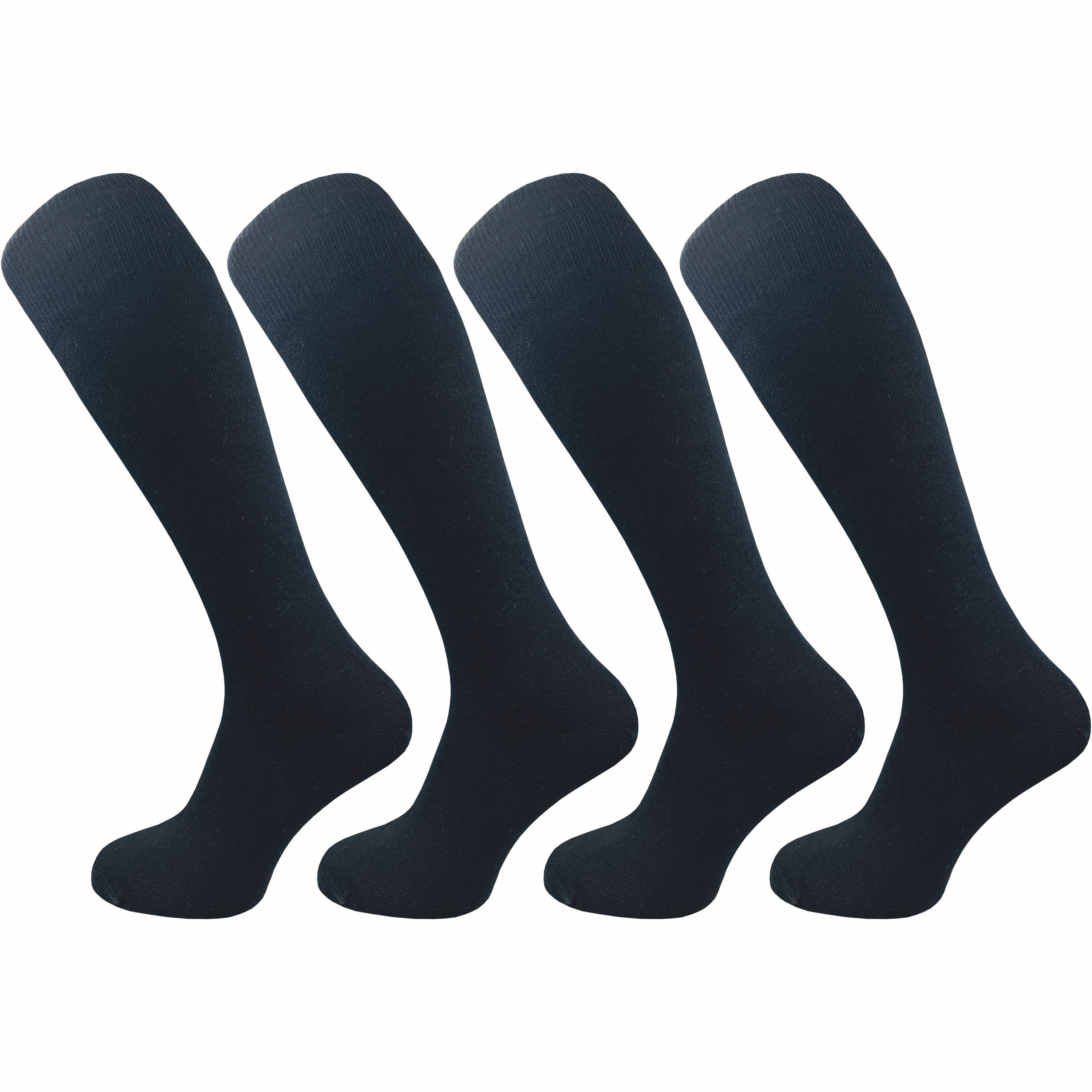 GAWILO Kniestrümpfe für Damen aus Baumwolle - extra weich & ohne drückende Naht (4 Paar) Lange Socken mit speziellem Komfortbund, der nicht einschneidet schwarz