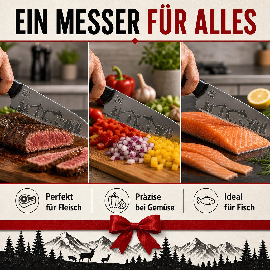 FIXLINE Gemüsemesser Santokumesser 18cm Black Forest Edition Profi-Küchenmesser, Perfekte Geschenkidee – Bild 4 von 5