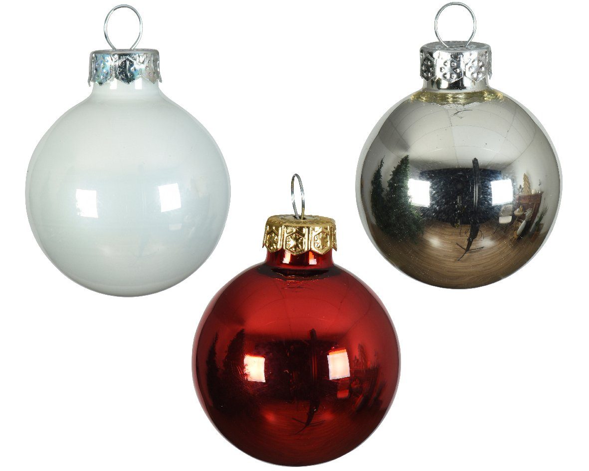 Decoris season Rot - Weiß / Stück 3,5cm Silber / Weihnachtskugeln decorations Weihnachtsbaumkugel, 16 Kaemingk Glas Mix