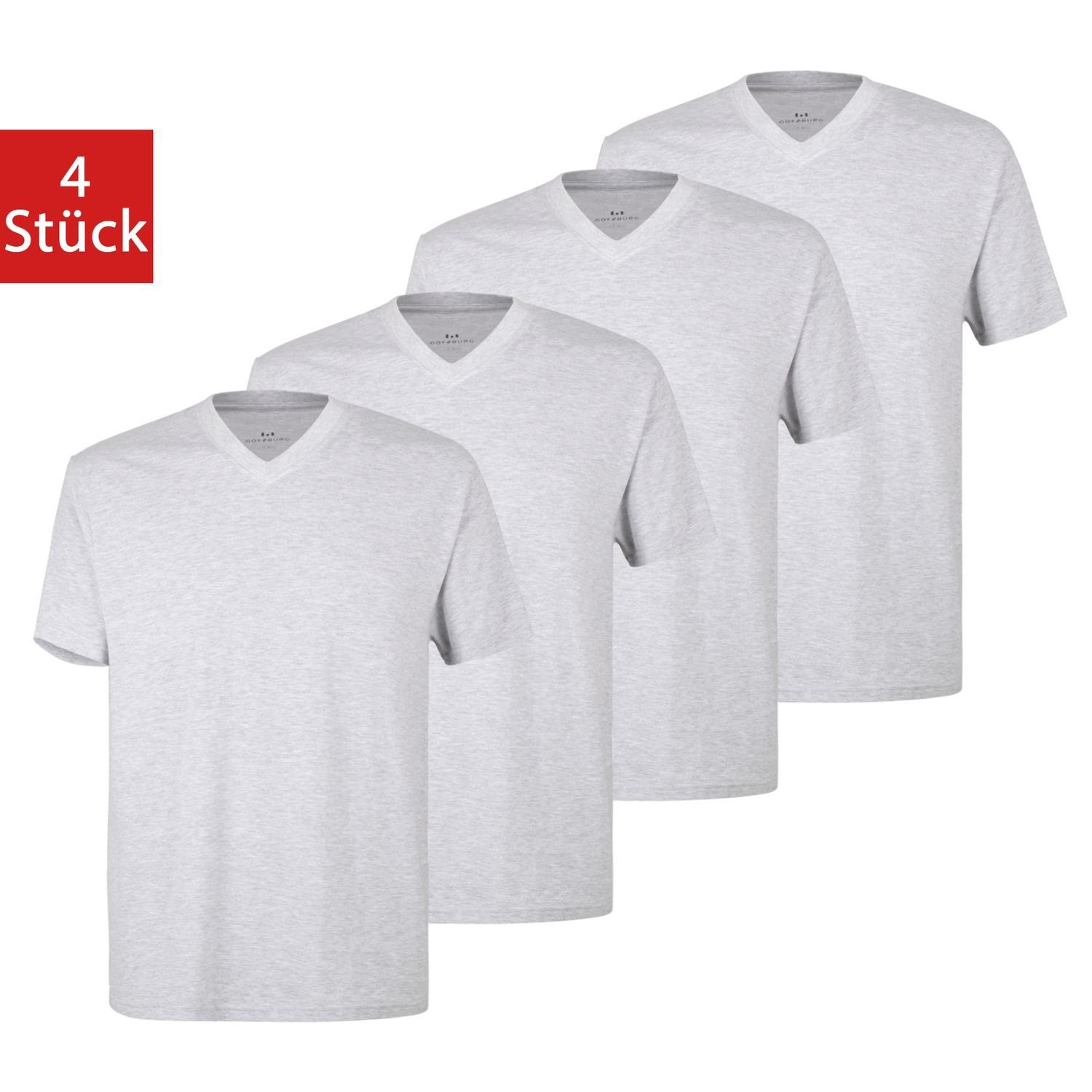 GÖTZBURG T-Shirt (4-tlg) mit V-Ausschnitt, kurzarm, Premium-Qualität im 4er Pack Grau melange | T-Shirts