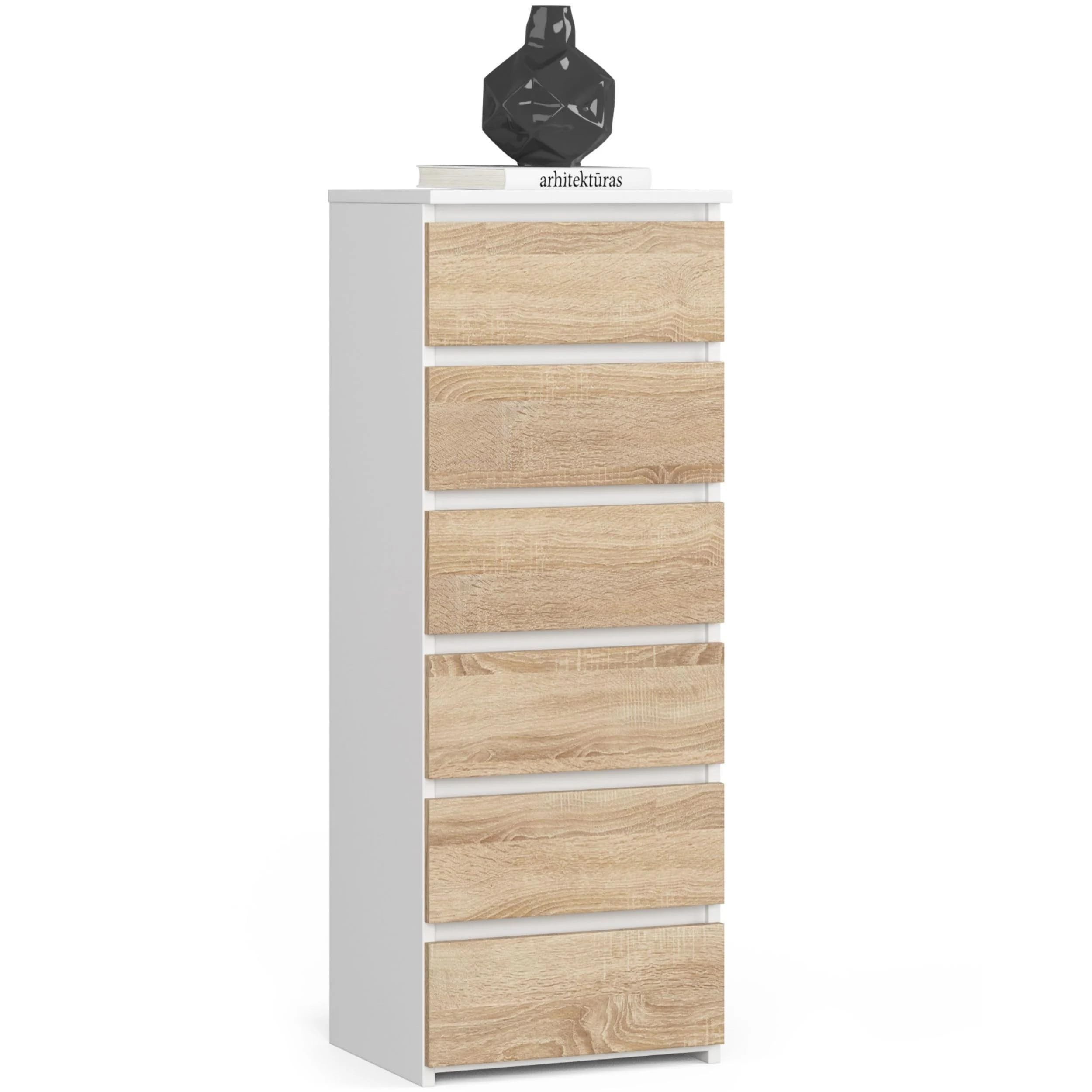 Milord FURNITURE Kommode mit 6 Schubladen 40 cm breit Holz Schrank B40xH109xT35 cm (Highboard Anrichte Schlafzimmer Wohnzimmer Flur Büro Organizer)