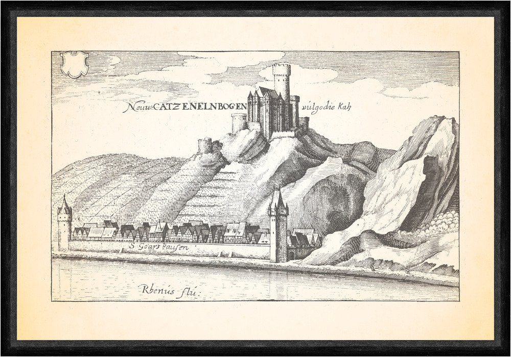 Kunstdruck Catzenelnbogen Burg Katzenelnbogen neogotische Kirche S. Faks_Merian