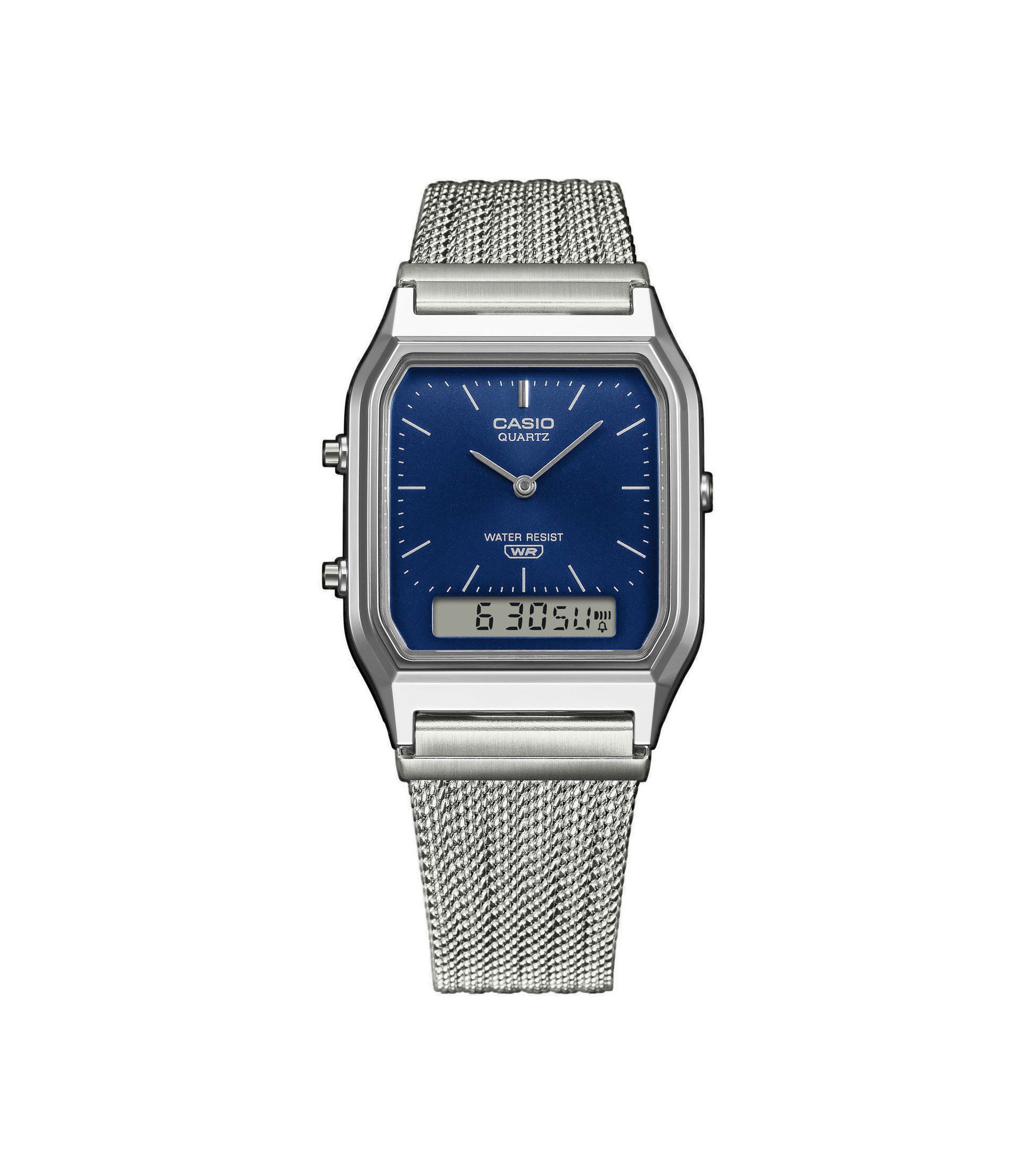 CASIO VINTAGE Chronograph AQ-230EM-2AEF, Quarzuhr, Armbanduhr, Damenuhr, Herrenuhr, Edelstahlarmband, analog
