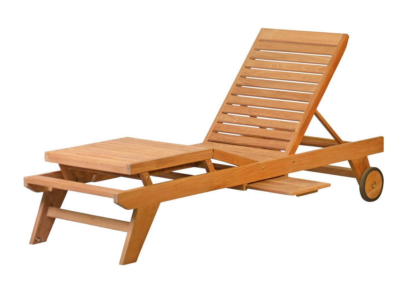 Kai Wiechmann Gartenliege Moderne Teak Sonnenliege in Premiumqualität als stilvolle Relaxliege, verstellbare Teak-Liege mit Rädern und Fuß-Plateau