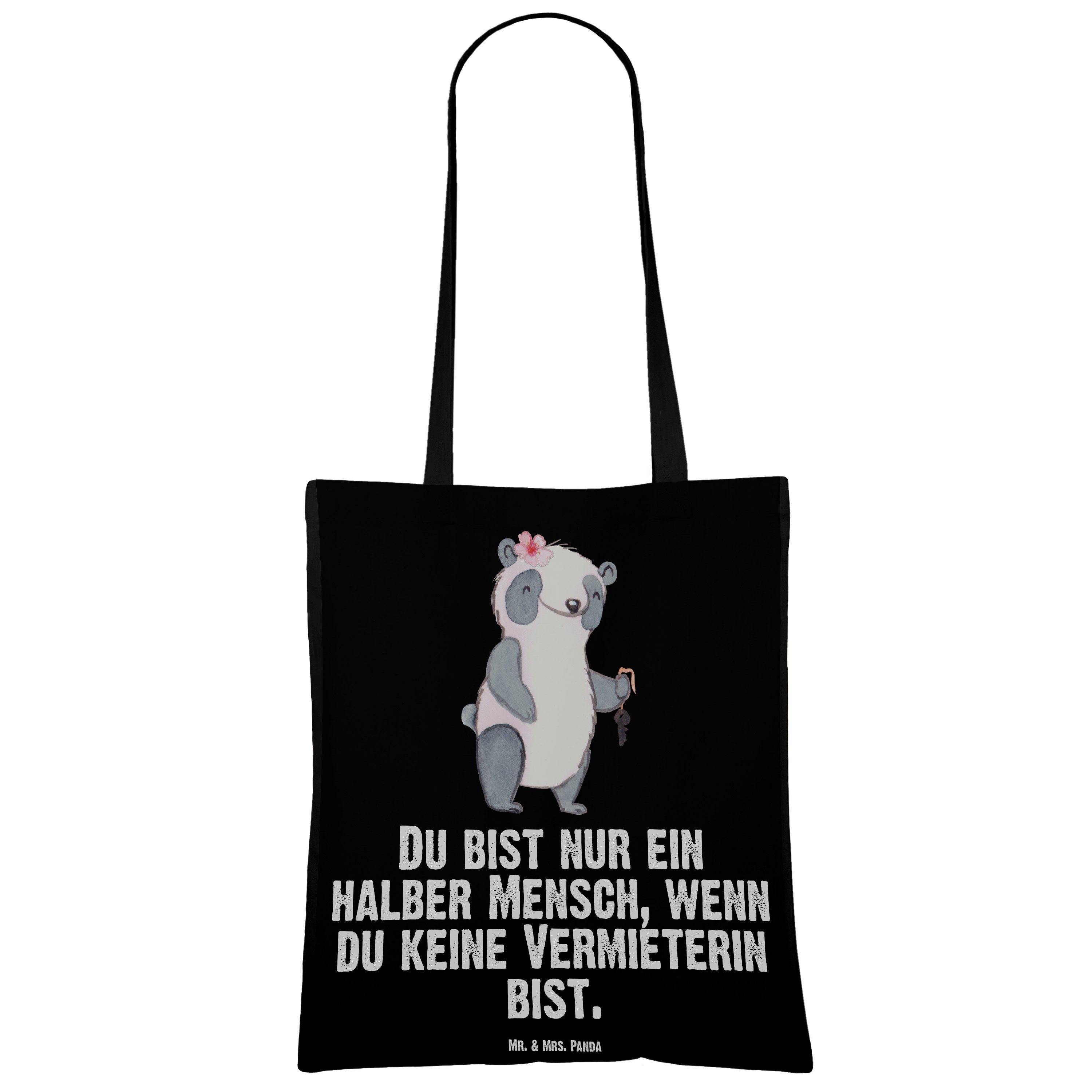 Vermieterin Schenken, - Tragetasche Mr. Mrs. Schwarz Jutebeutel, Stof - (1-tlg) mit & Geschenk, Panda Herz