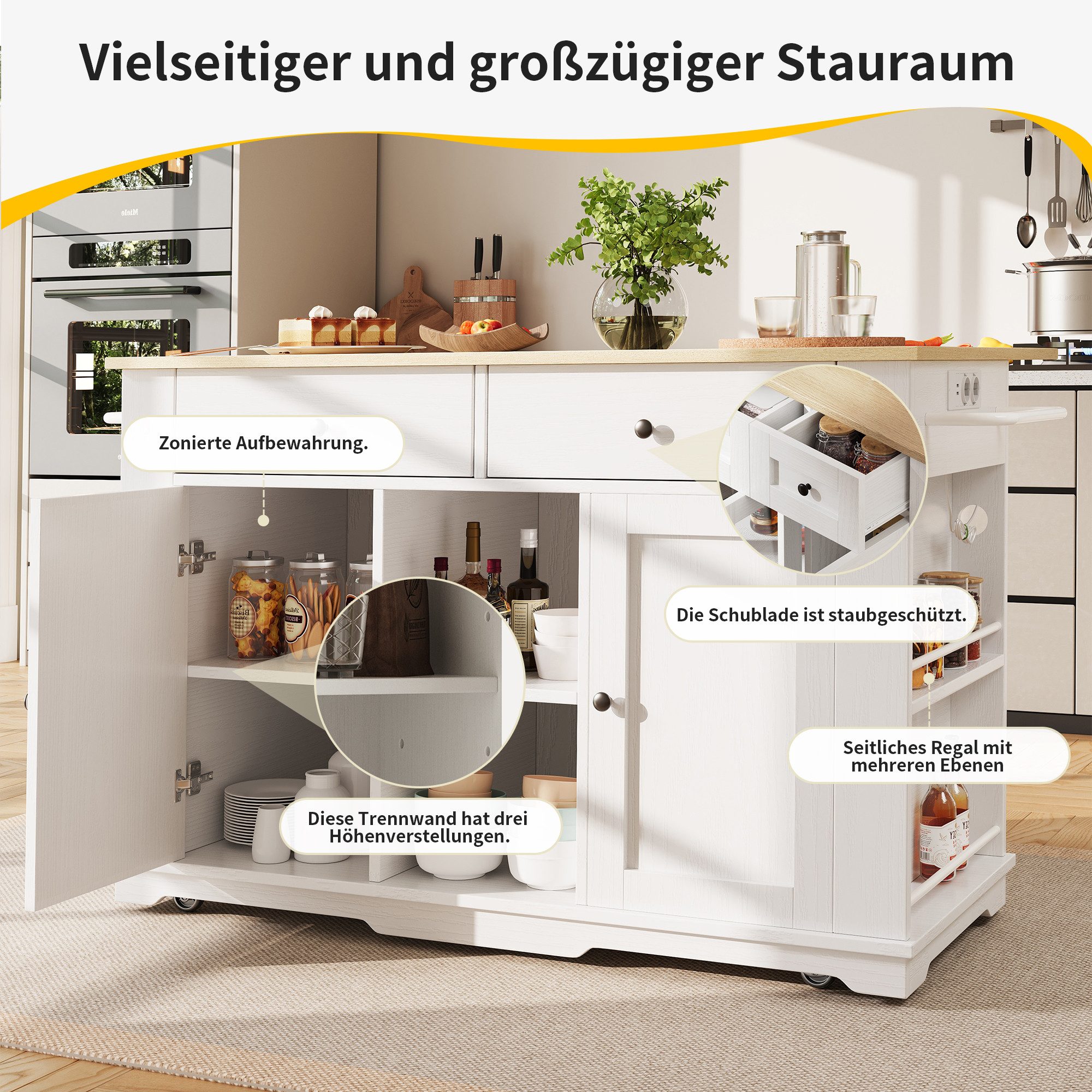 Celya Küchenwagen Kücheninsel, mit Steckdosenleiste ausgestattet, günstig online kaufen