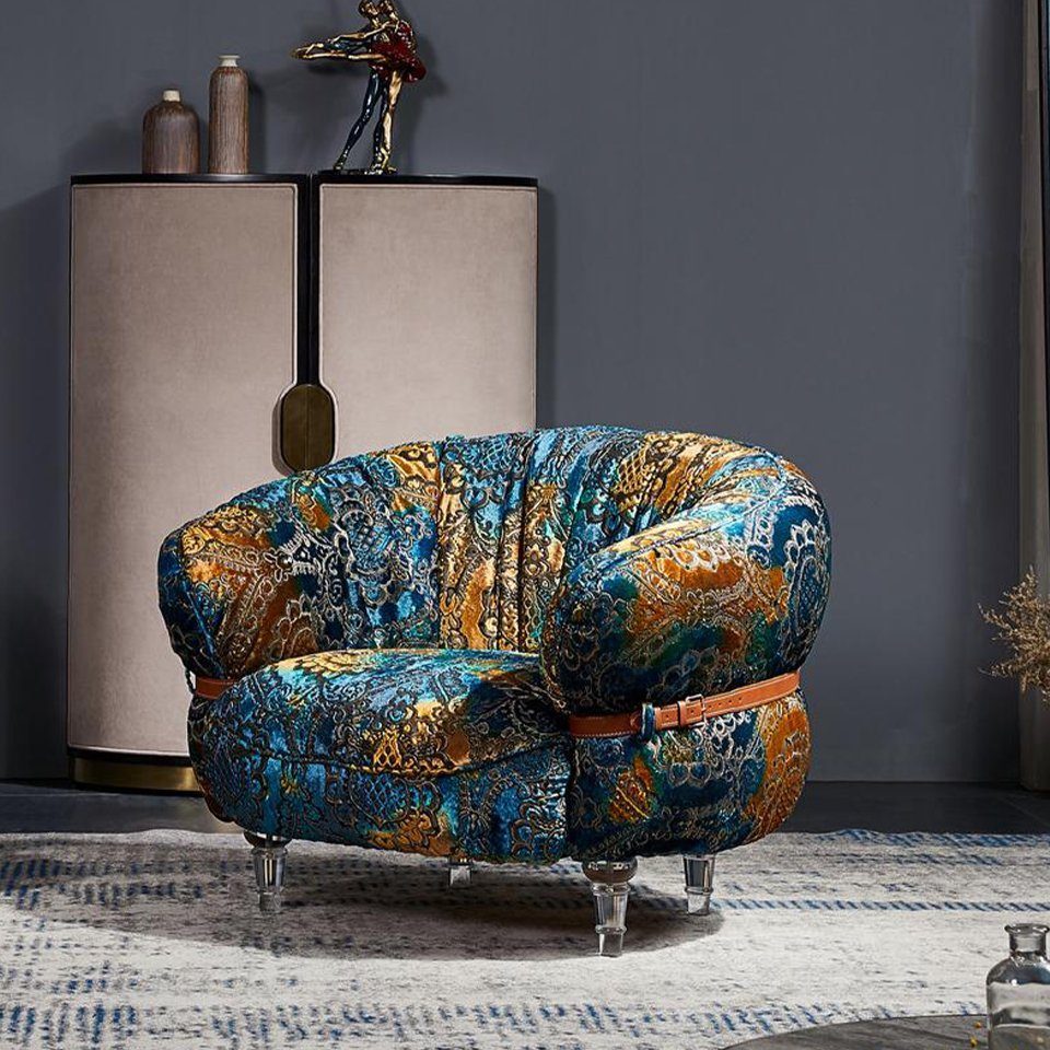 JVmoebel Sessel, Design Sessel Couch Fernseh Club Blau Sofa Luxus Polster Relax Stoff Lounge