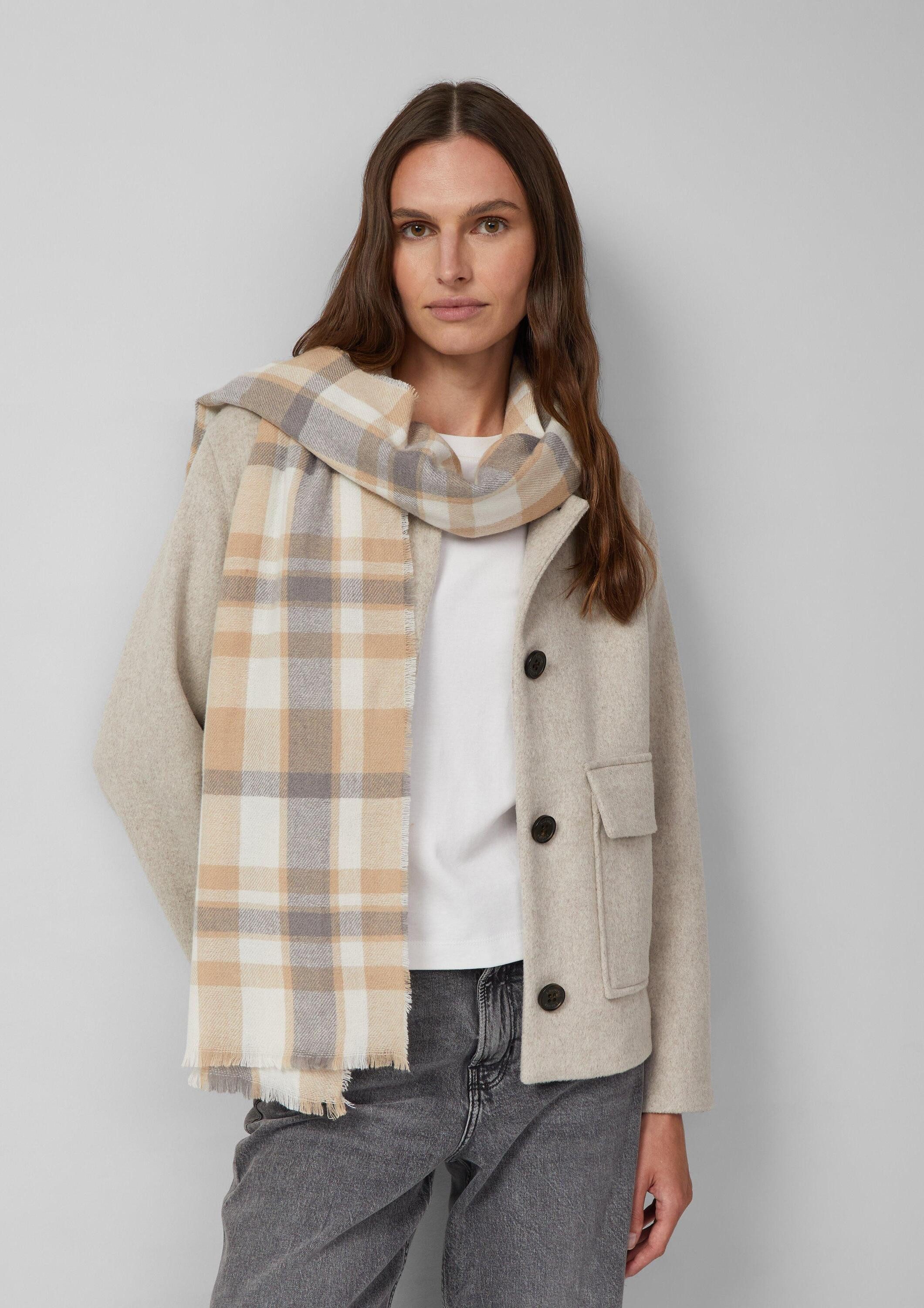 s.Oliver Schal Tuch, Karierter Schal mit offenem Kantenfransen günstig online kaufen