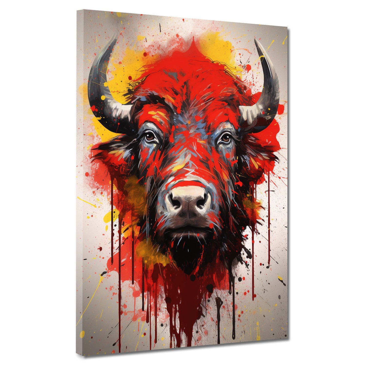 Artedinoi Leinwandbild Bull Red Pop Art Stier Leinwandbild Wandbild Kunstdruck XL Wanddeko