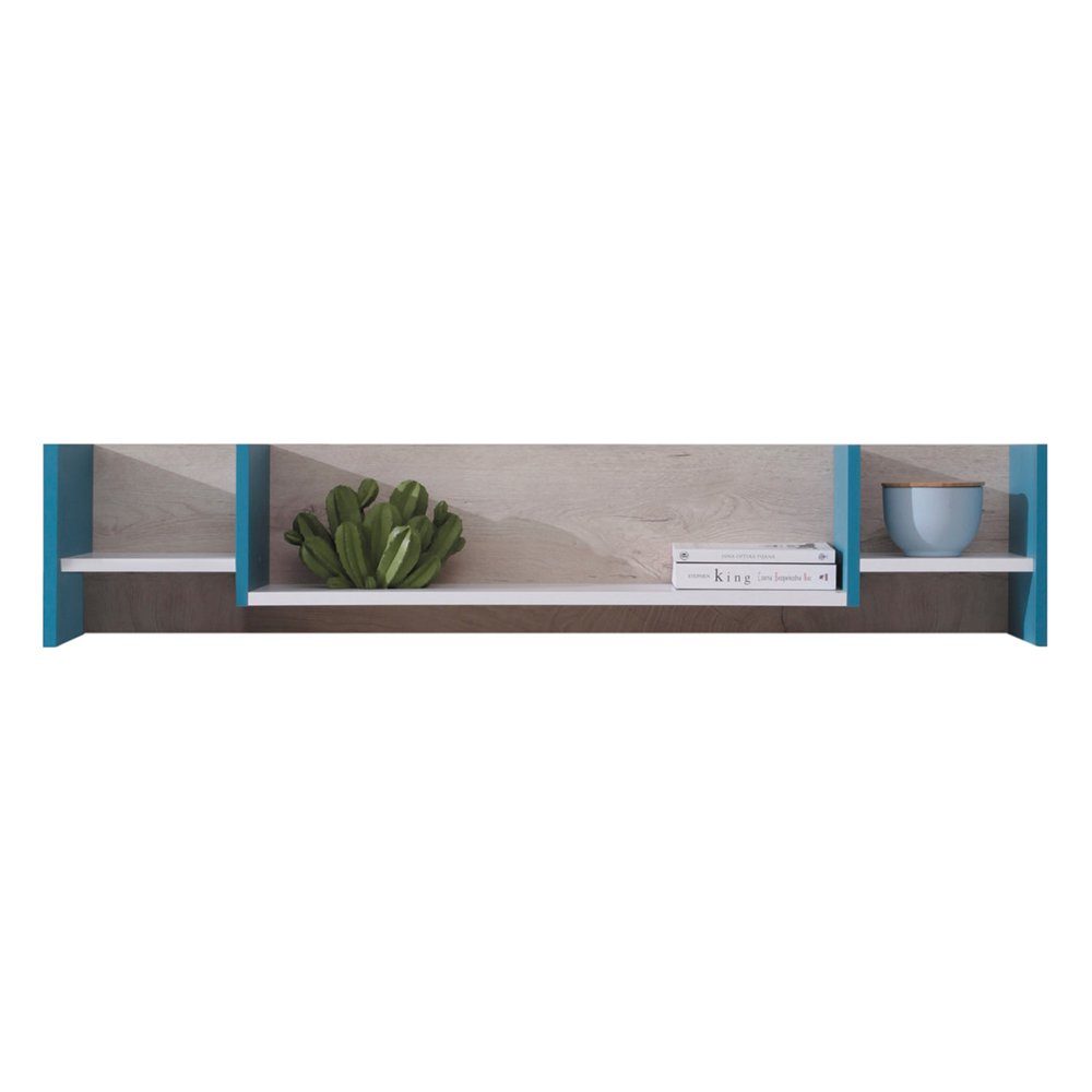 Lomadox Jugendzimmer-Set PITTSBURGH-133, (Sparset, 4-tlg), mit Eckkleiderschrank und Schreibtisch, weiß/Eiche/blau