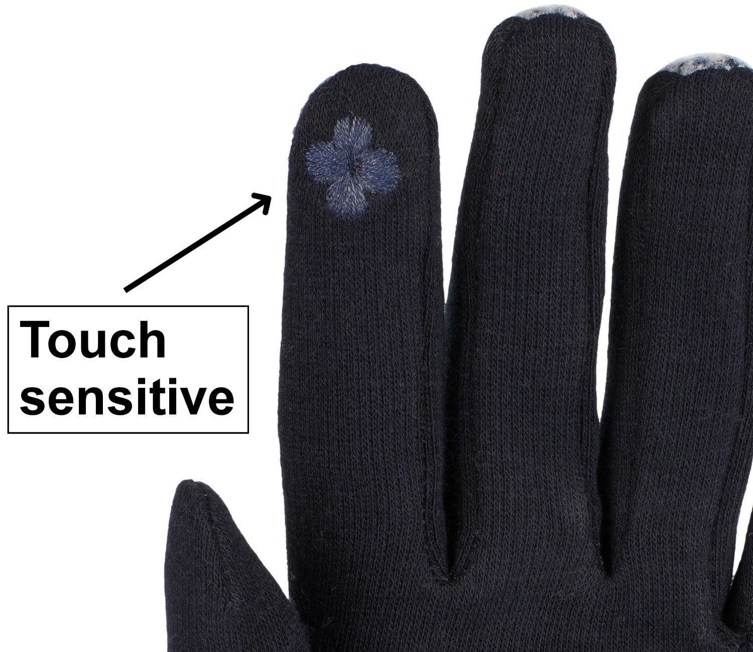 Touchscreen Muster Handschuhe styleBREAKER Fleecehandschuhe Dunkelblau Fischgrät