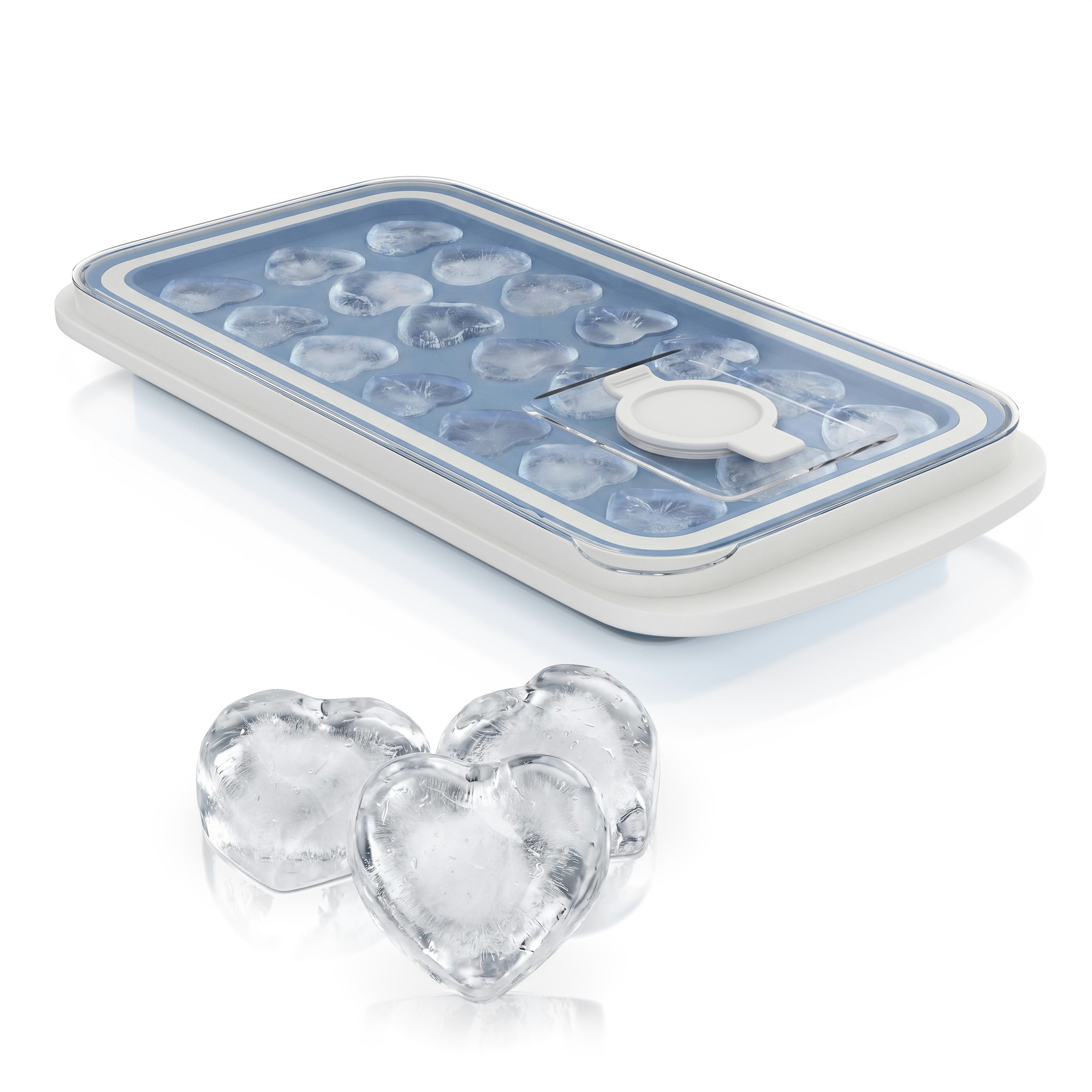 Arendo Eiswürfelform Silikon 78ml, 21 Eiswürfel, spülmaschinengeeignet, stapelbar, (1-tlg), Herzform, Deckel mit Einfüllöffnung, leichtes Herauslösen, BPA-frei