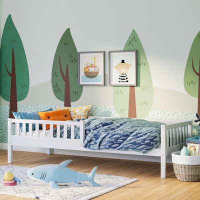 Bellabino Kinderbett Vils (Bett 90x200 cm, weiß lackiert), mit Lattenrost und Rausfallschutz, aus Kiefer Massivholz