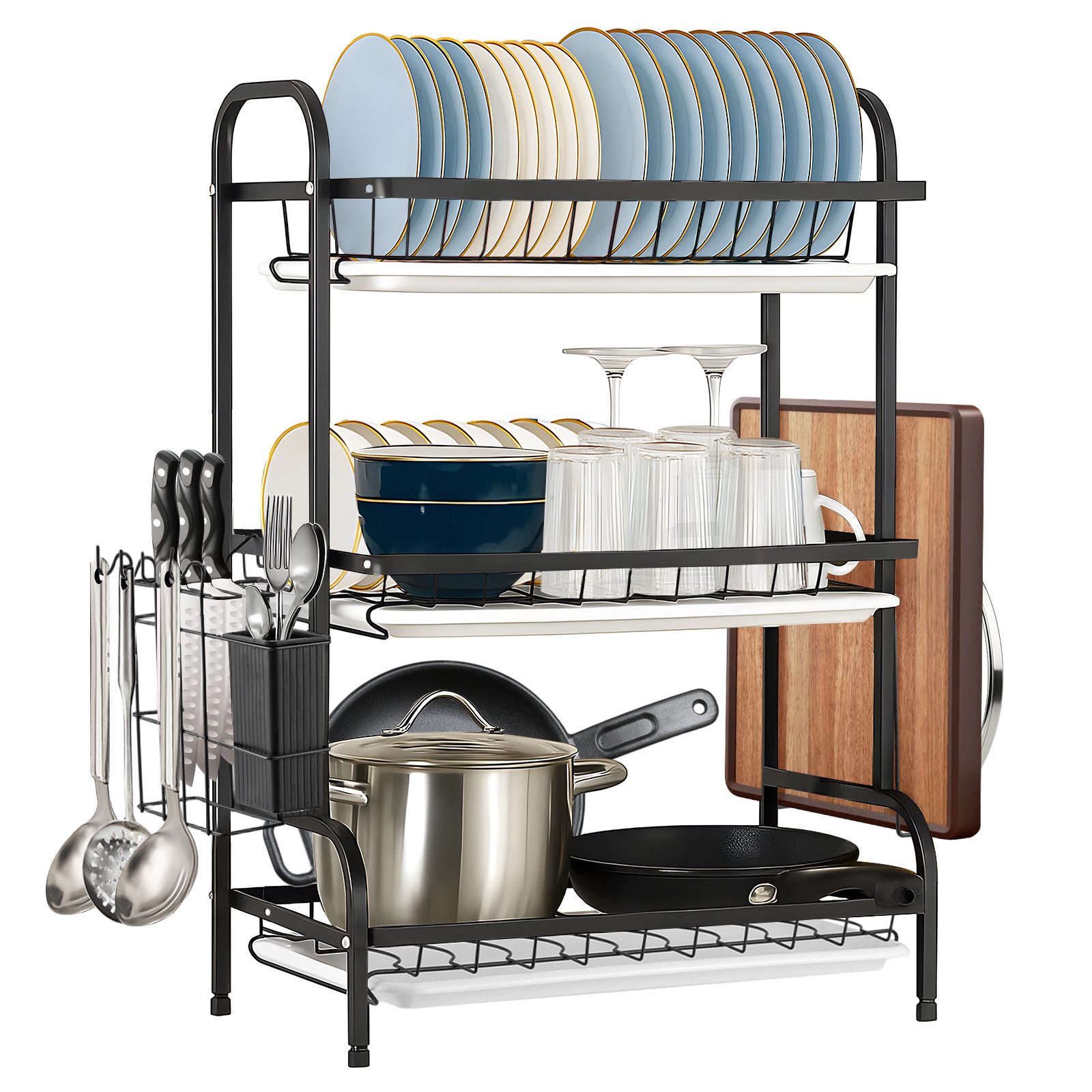 Youyijia Wand-Magnet Messerhalter Abtropfgestell Geschirr, Geschirrabtropfgestell Schwarz 3-stufig