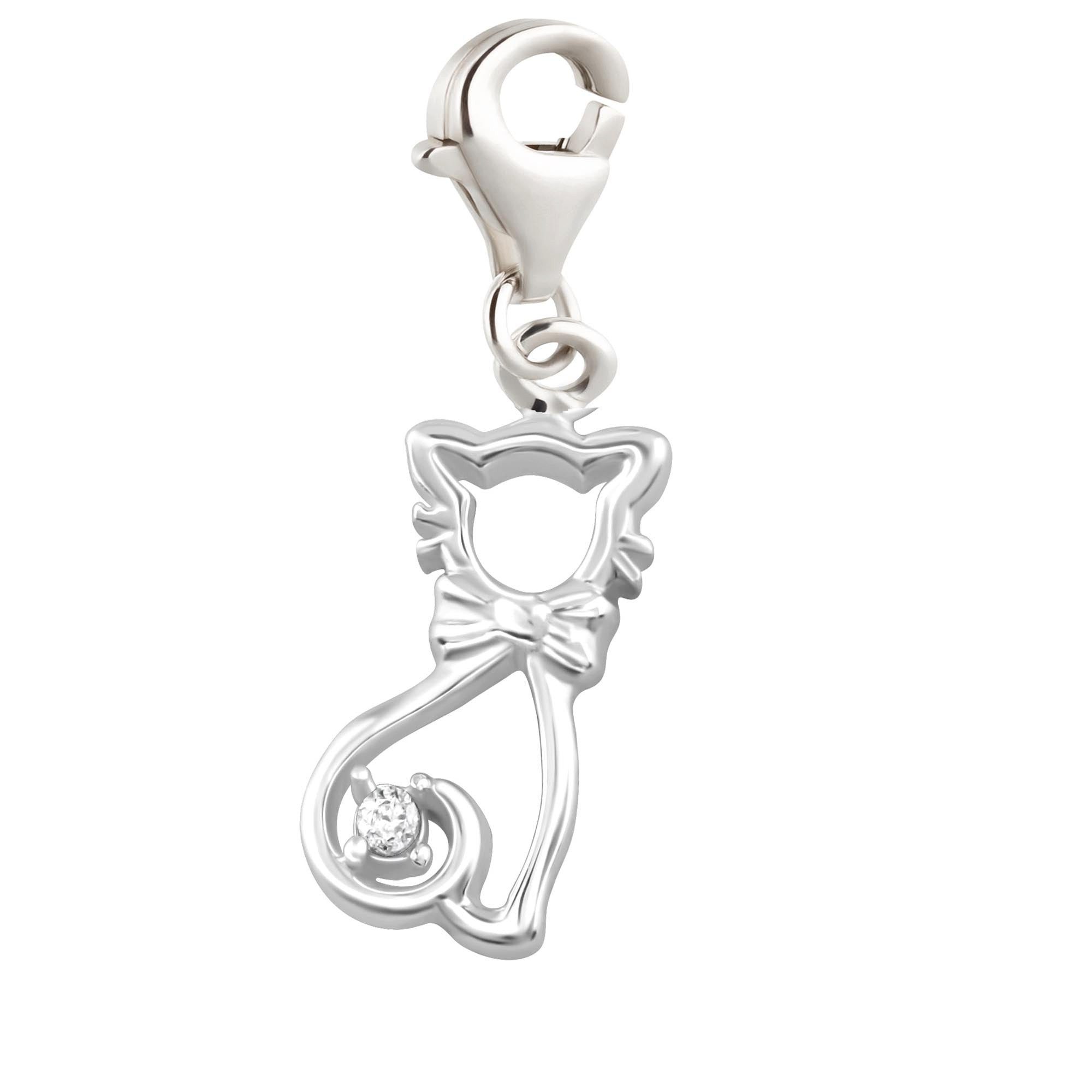 Charm-Einhänger Charm Anhänger Katze 925 Silber