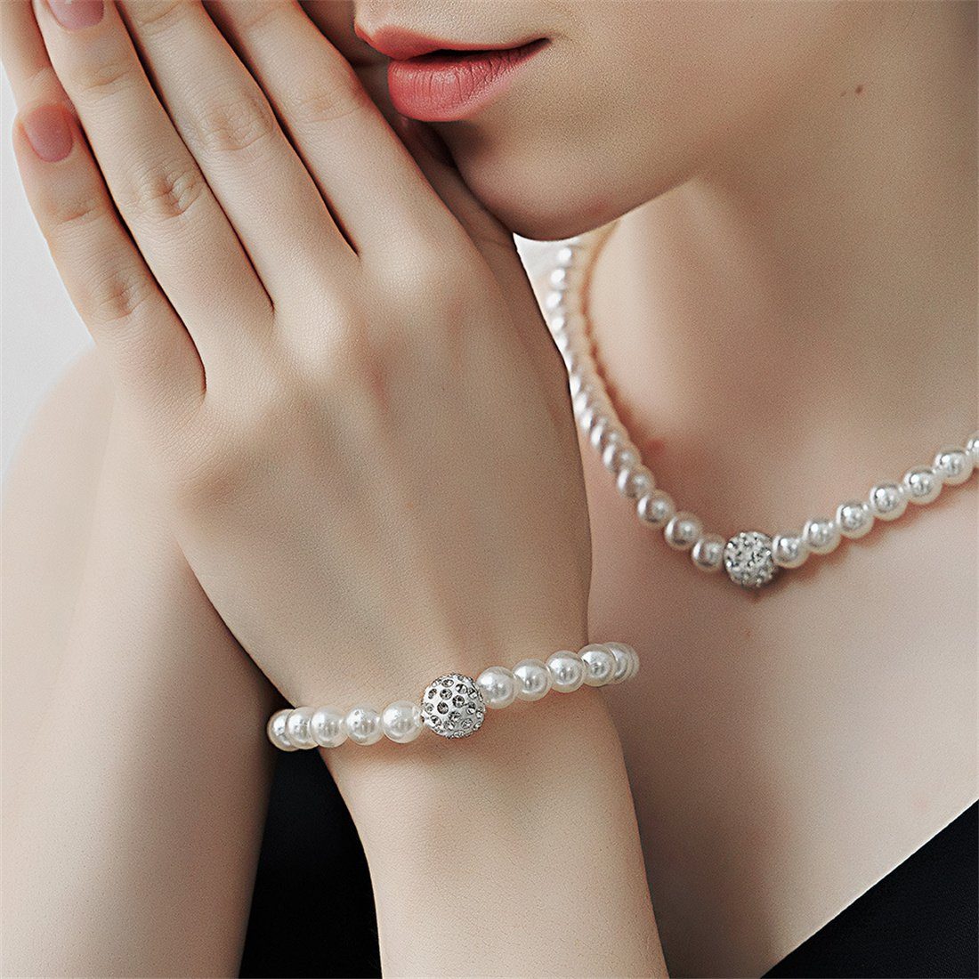 Set Armband Ohrringe Perlenkette Set, Schmuckset Damen DÖRÖY 3er Accessoire Hochzeit