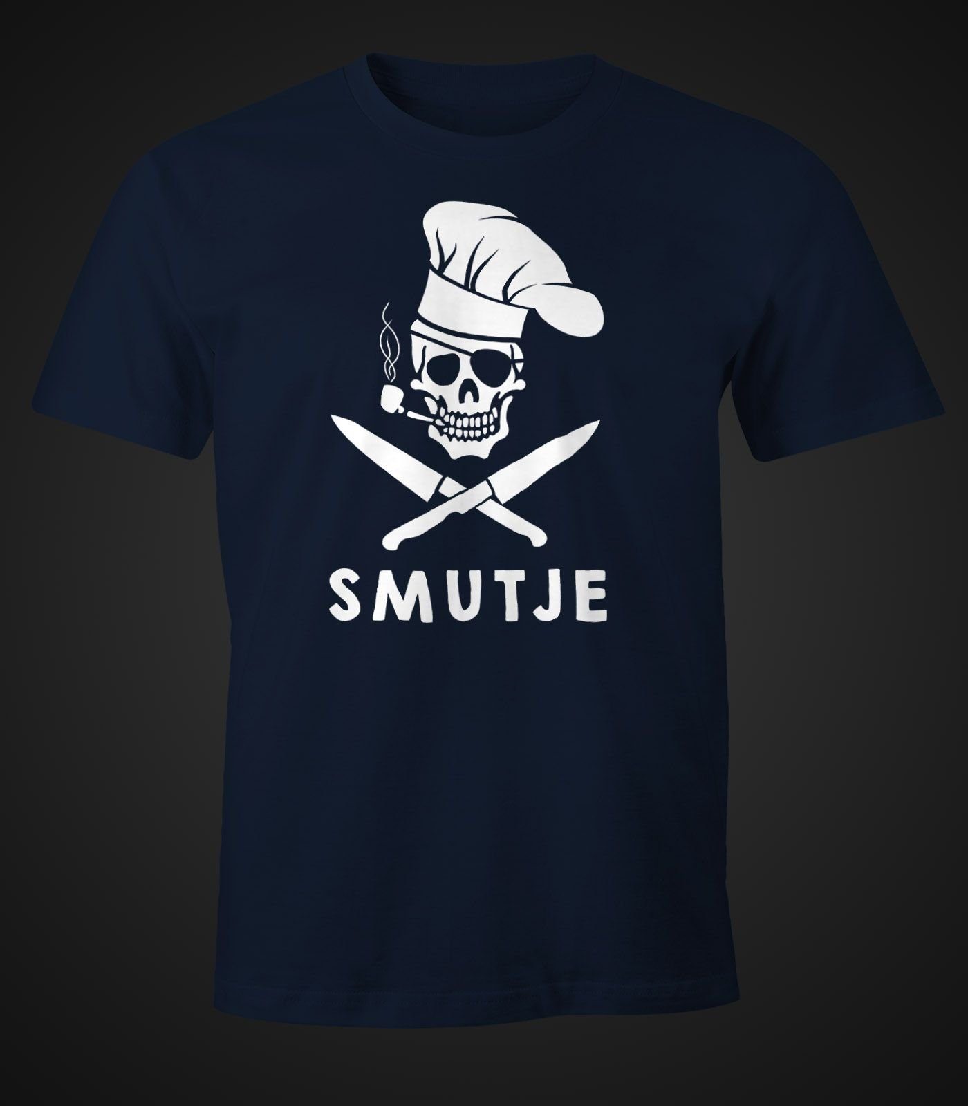 mit Print T-Shirt Fun-Shirt Moonworks® Herren MoonWorks Koch Smutje Print-Shirt navy Pirat
