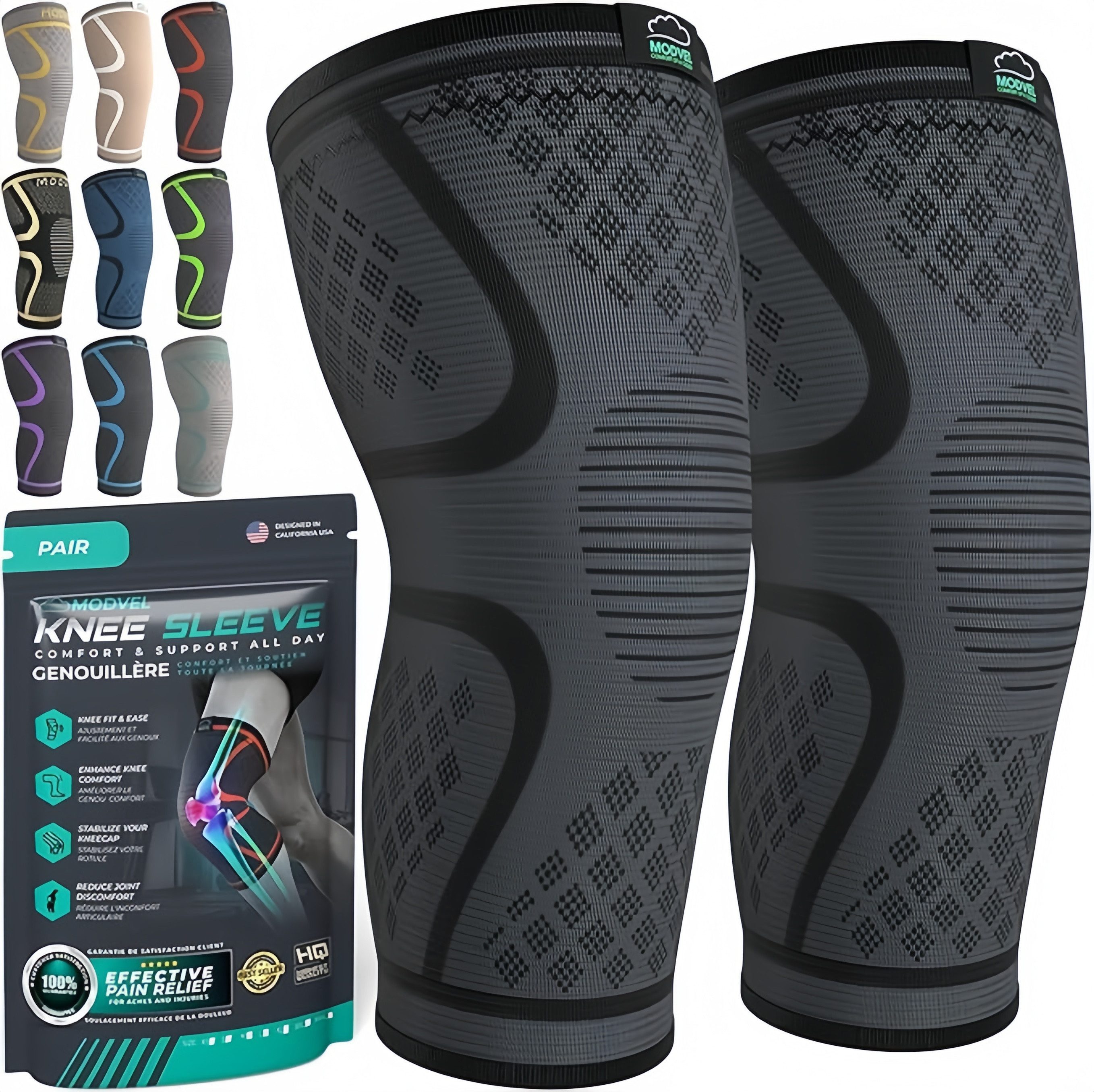 Forrlite Kniebandage Kniebandage Set für Damen und Herren – Stabiler Halt beim Sport (Training, Fitness, Wandern, Alltag – Bequeme, Hautfreundliche, Atmungsaktive Bandage aus Weichem Nylon-Latex-Gewebe)