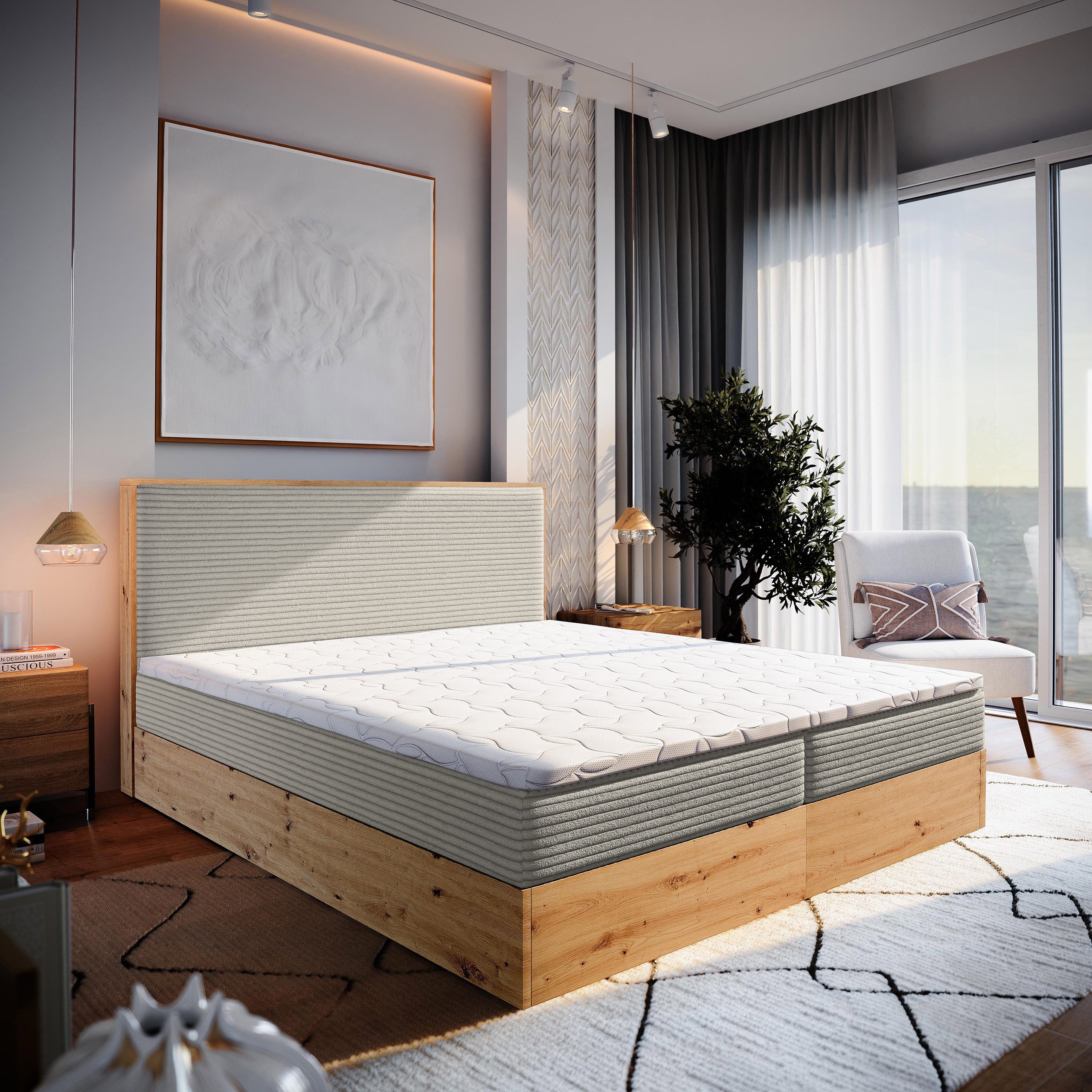 Masseno Boxbett VERDON 180x200 cm mit Bonell Matratze und Topper