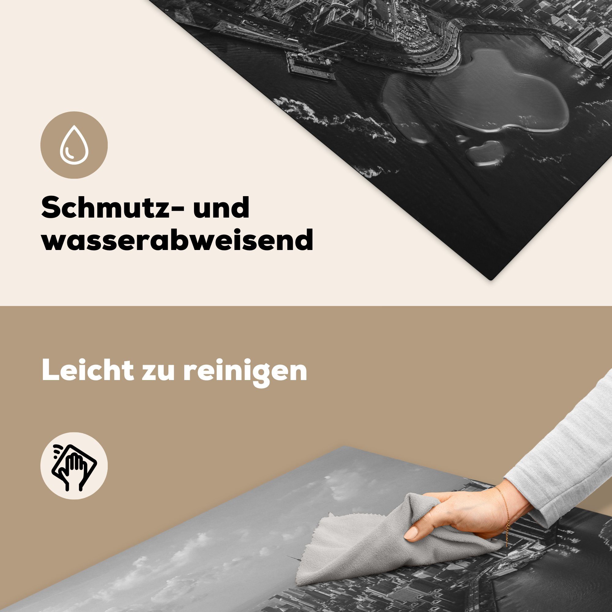 für Ceranfeldabdeckung, Vinyl, MuchoWow schwarz und (1 York Luftaufnahme - 78x78 tlg), von cm, Arbeitsplatte küche New Manhattan, Herdblende-/Abdeckplatte weiß,