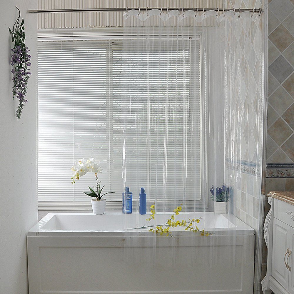 Rosnek Duschvorhang Transparent, verdickt, PEVA, mit Haken, für das Badezimmer Breite 120 cm (1-tlg), Höhe 180/200 cm; 6 Größen, wasserdicht