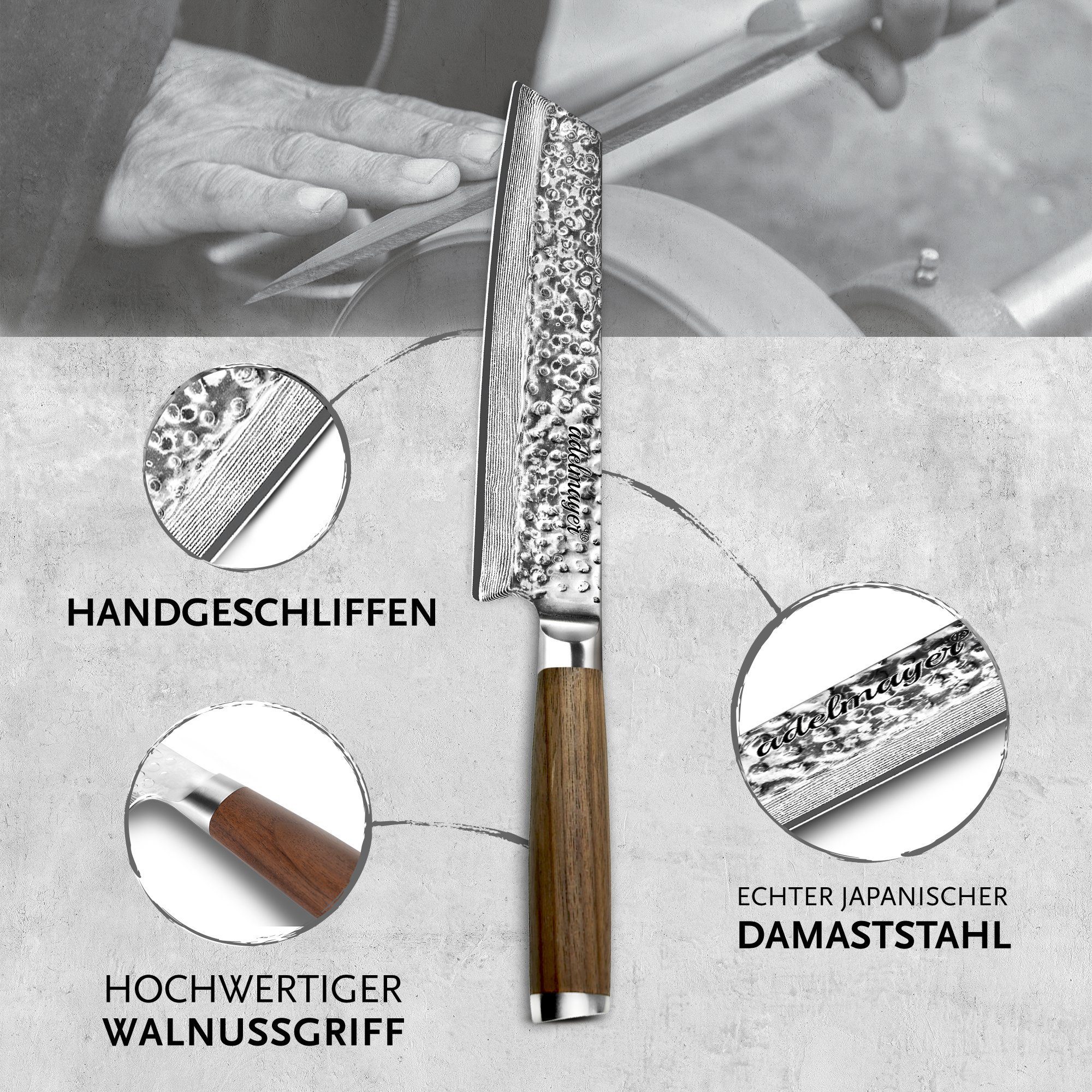 adelmayer Damastmesser adelmayer®Kiritsukemesser aus & Damaststahl Walnuss-Holzgriff