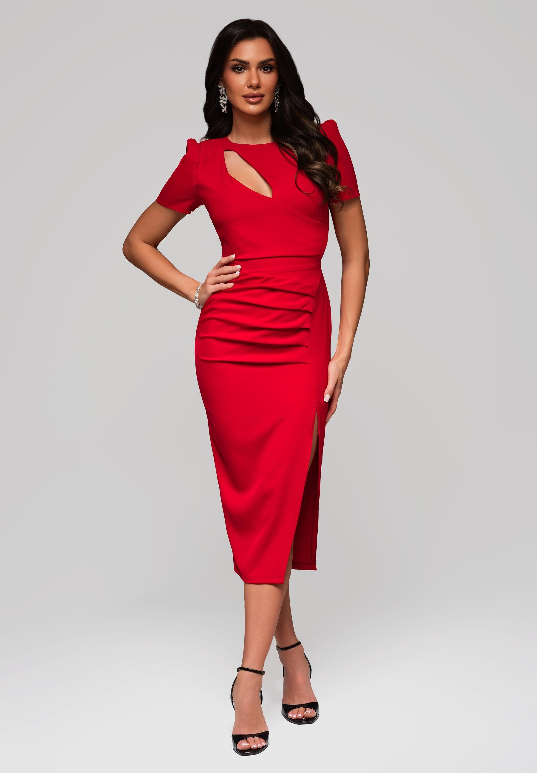OMBRE Abendkleid Elegantes Midikleid mit Cut-Out und Beinschlitz Beinschlitz
