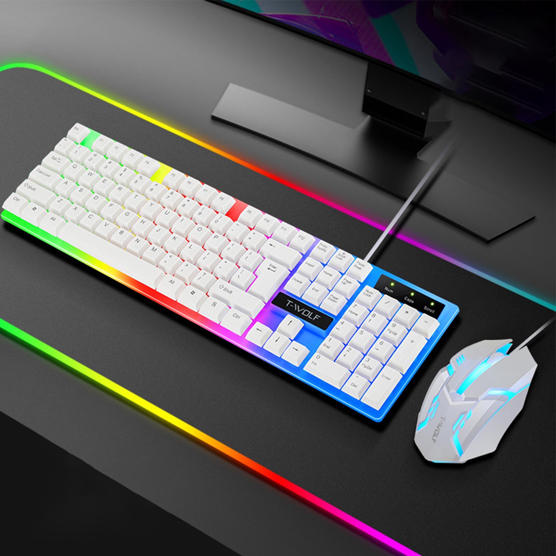 KINSI Kabelgebundene Tastatur und Maus Set mit schwebenden Tasten Tastatur- und Maus-Set, kühler RGB-Hintergrundbeleuchtung