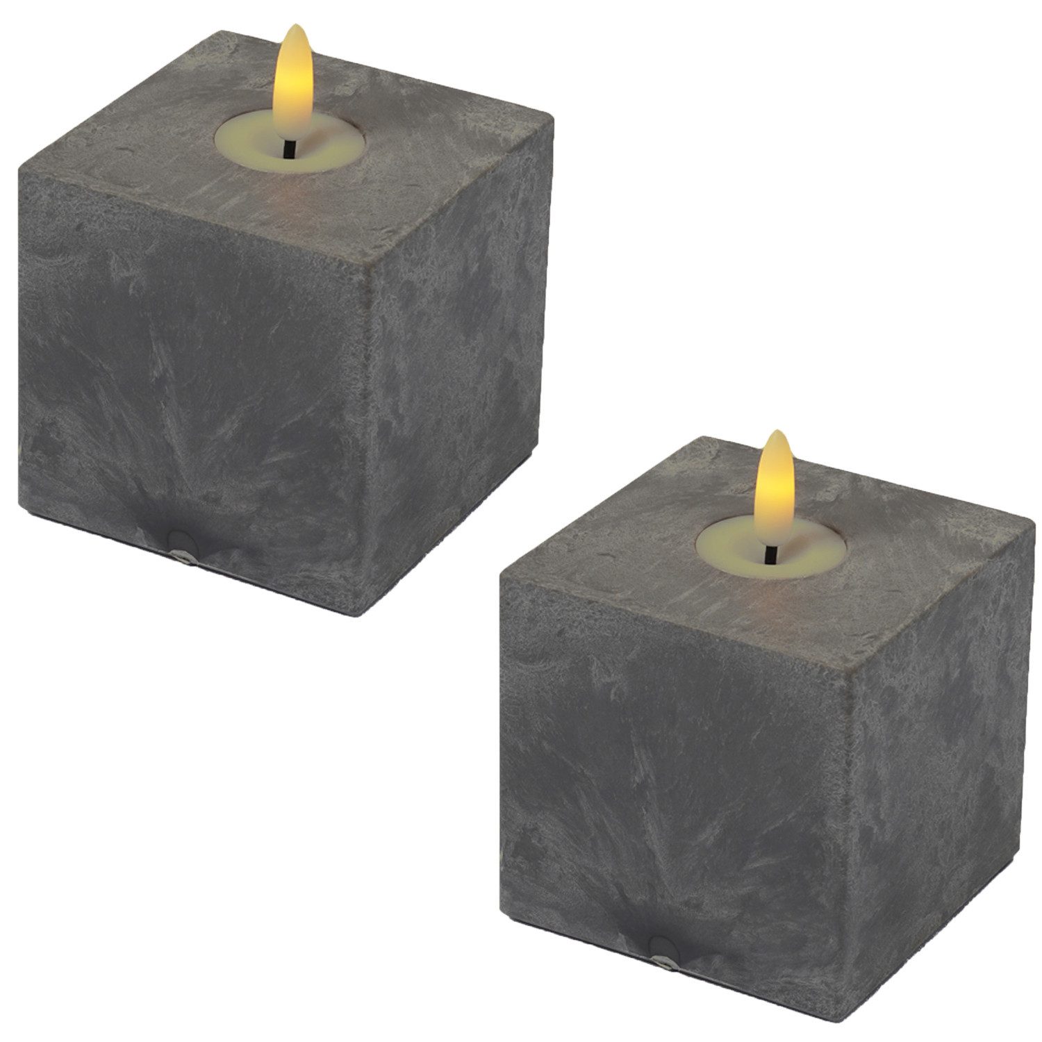 Marrakesch Orient & Mediterran Interior LED-Kerze 2er-Set moderner eckiger LED-Kerzen Samod im Zement-Look, Grau 11 cm, Handarbeit