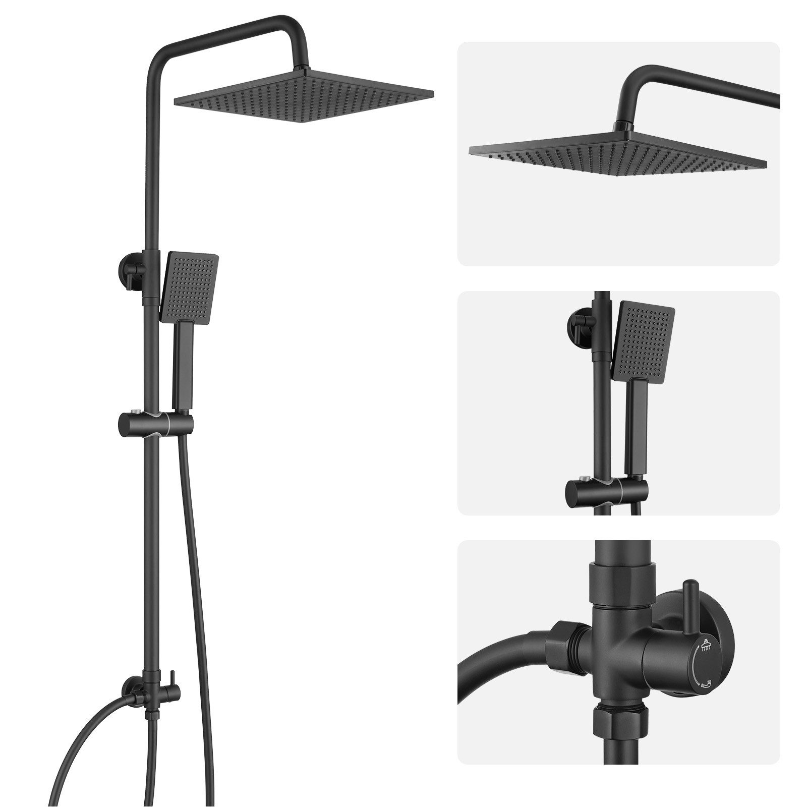 DERW MAX Duschsystem mit Handbrause Flexible Duschstange höhenverstellbar, Höhe 109 cm, 2 Strahlart(en), Duschbrause mit Schlauch
