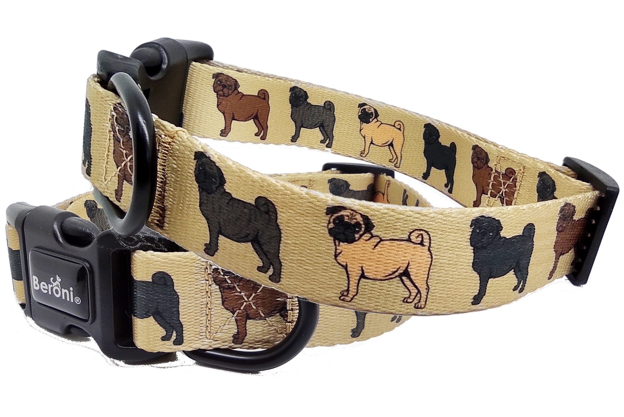 Hunde-Halsband Hundehalsband Mops beige Geschenk verstellbar 2,5 cm breit weich