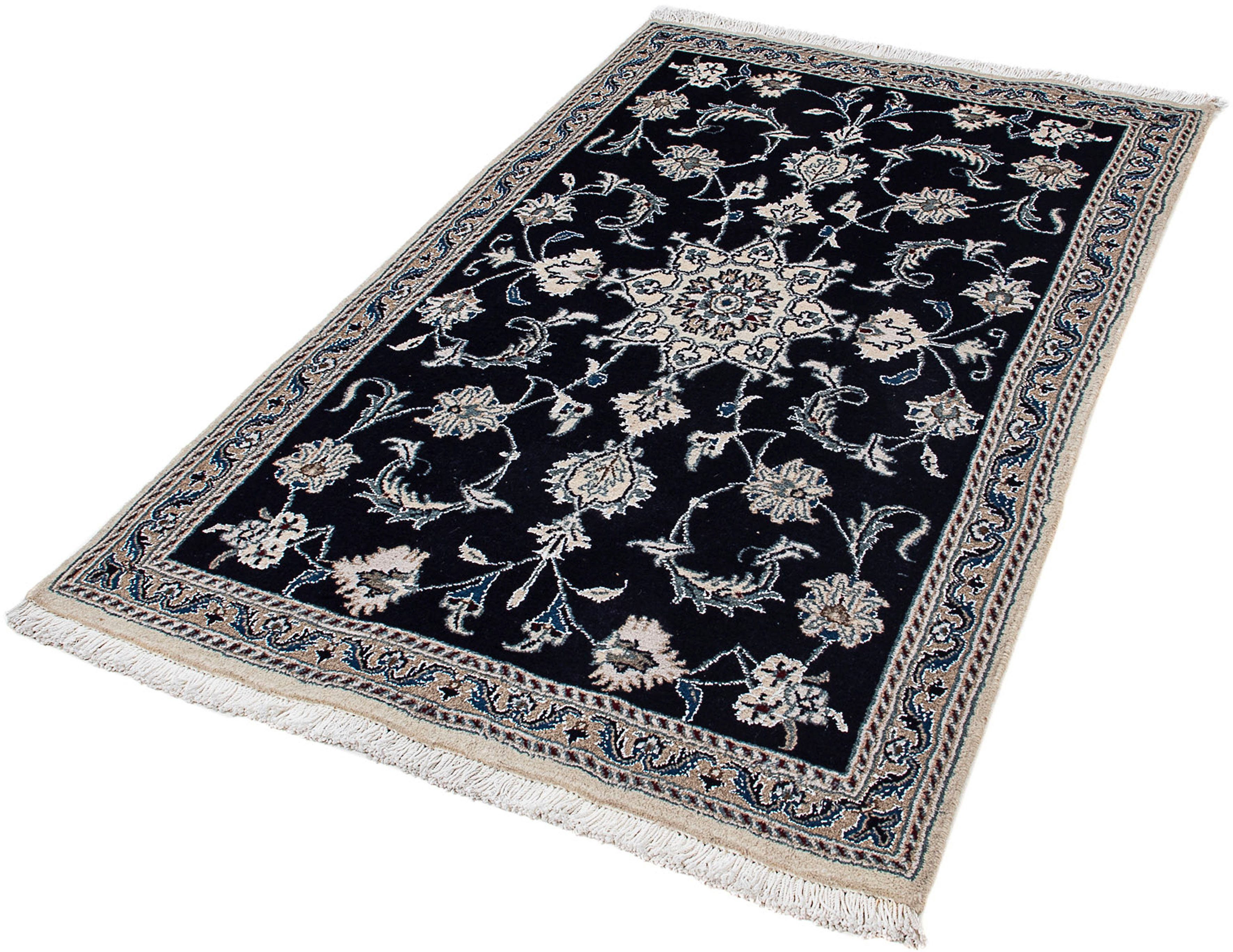 Orientteppich Perser - Nain - 151 x 95 cm - dunkelblau, morgenland, rechteckig, Höhe: 10 mm, Wohnzimmer, Handgeknüpft, Einzelstück mit Zertifikat