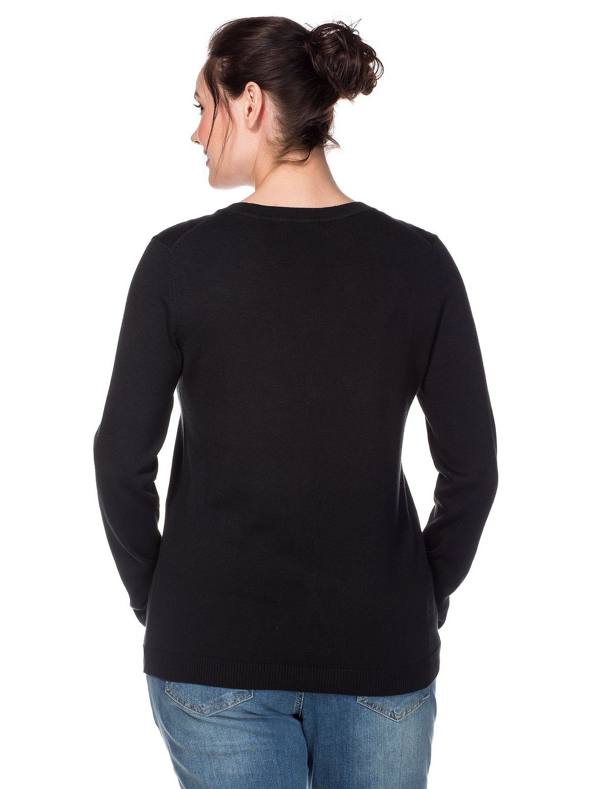 Sheego V-Ausschnitt-Pullover Große Größen aus schwarz Feinstrick