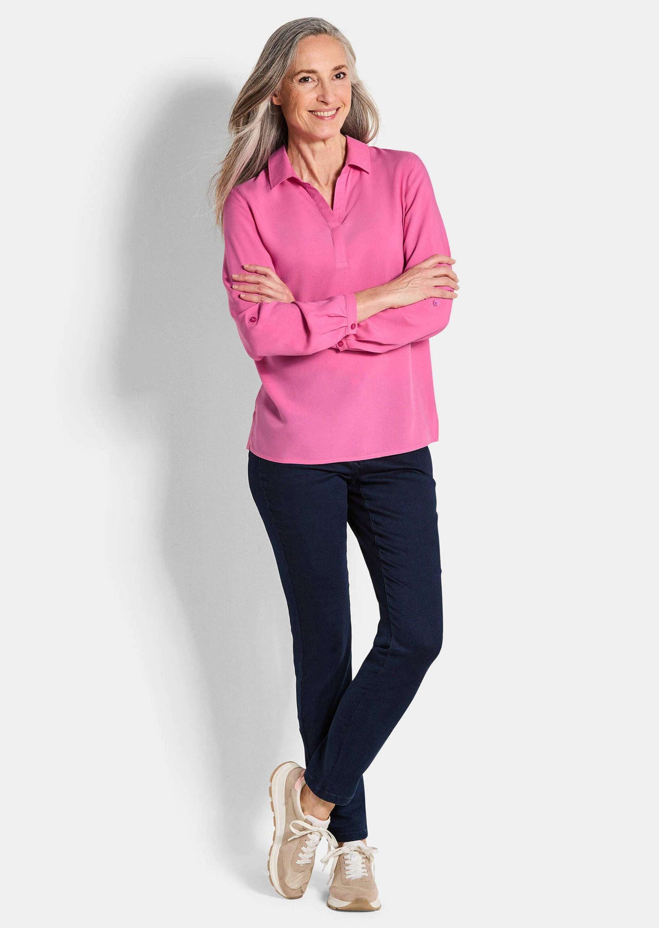 GOLDNER Klassische Bluse Zeitlose Viskosebluse mit Hemdkragen Fließende Hem günstig online kaufen