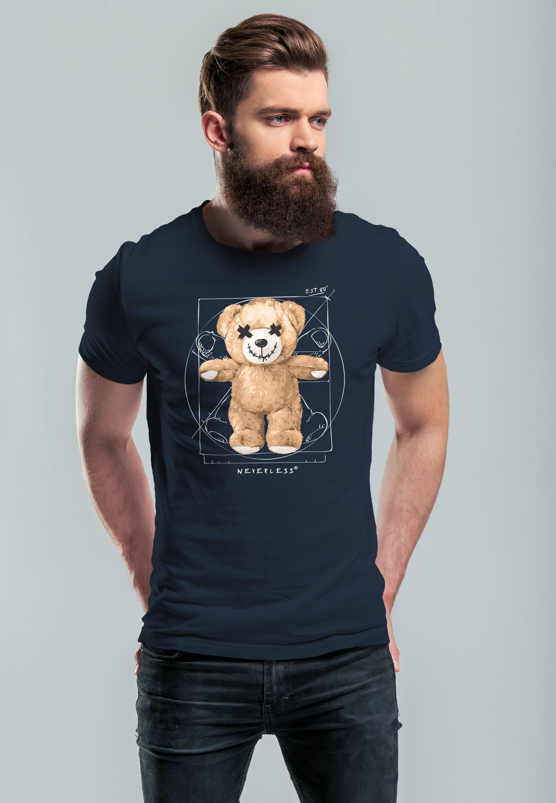 Neverless Print-Shirt Herren T-Shirt Print Teddy günstig online kaufen