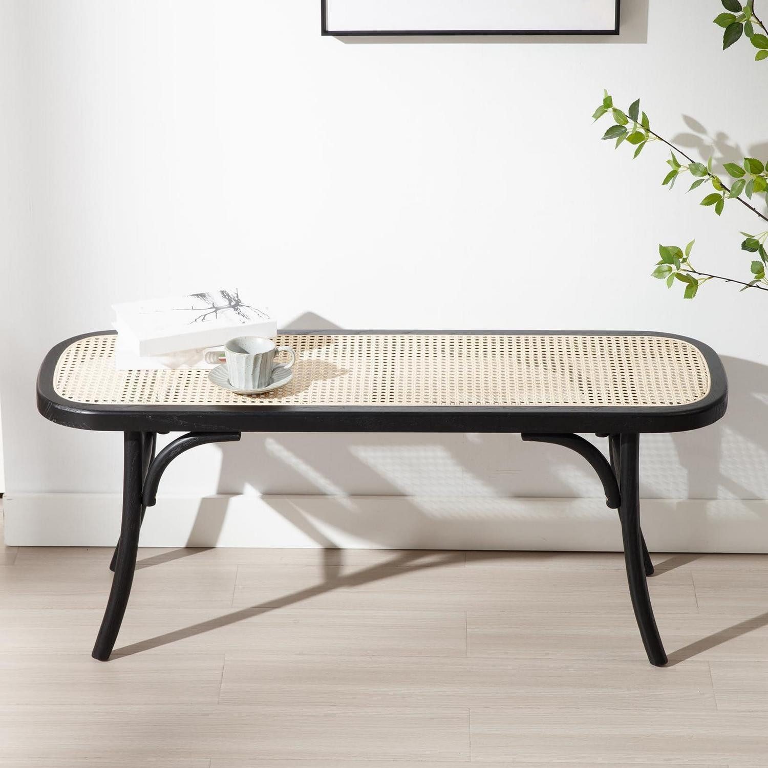 LuxusKollektion Bettbank Sitzbank Rattan Holz Schwarz 115,5cm (1-St)