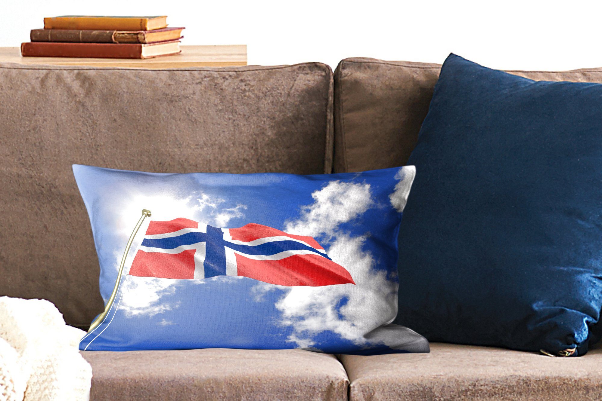 Himmel, MuchoWow Schlafzimmer Wohzimmer mit Norwegen Dekokissen von Füllung, blauem Dekokissen Flagge Zierkissen, Dekoration, mit