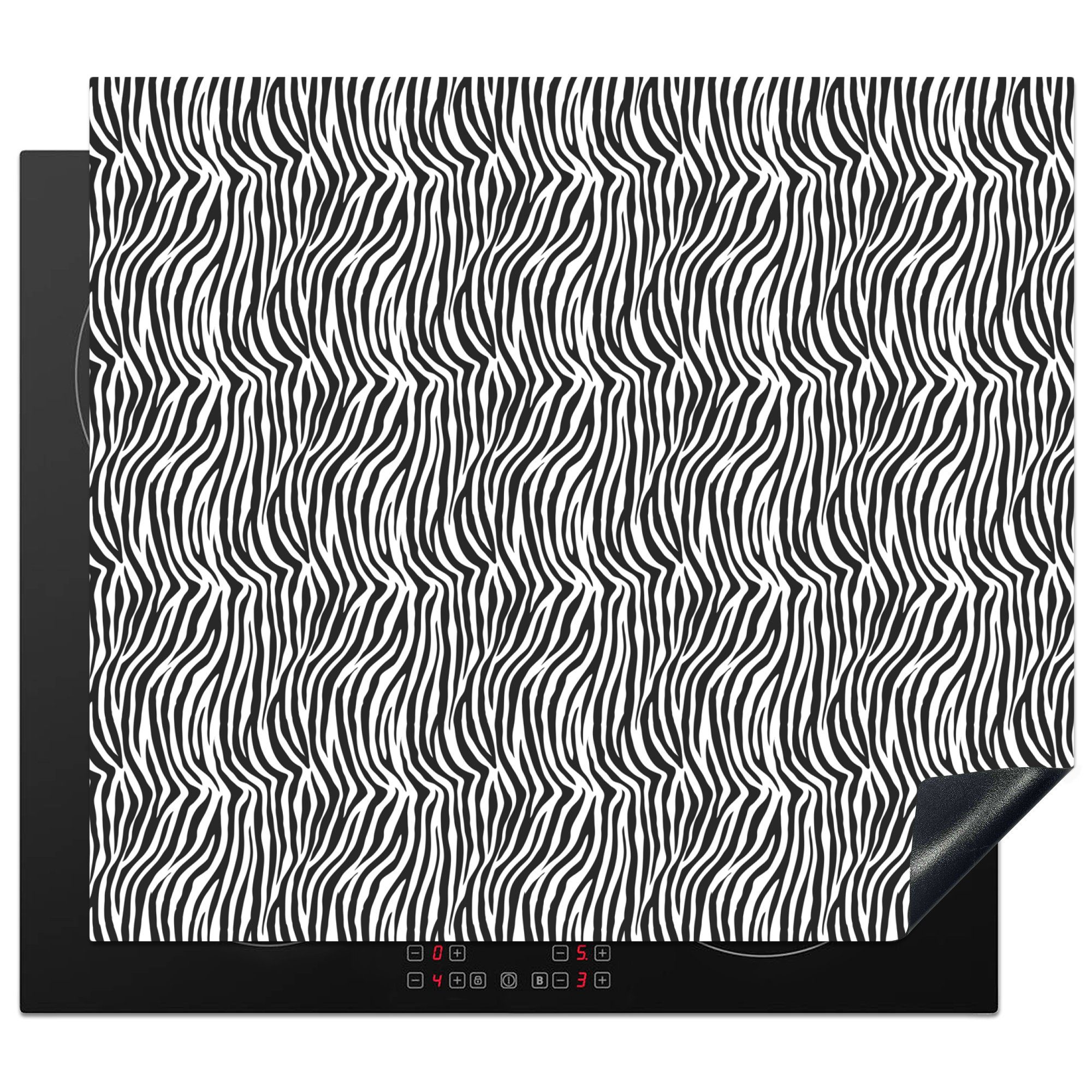 MuchoWow Herdblende-/Abdeckplatte Tiermuster - Zebra - Schwarz - Weiß, Vinyl, (1 tlg), 59x51 cm, Induktionsschutz, Induktionskochfeld, Ceranfeldabdeckung