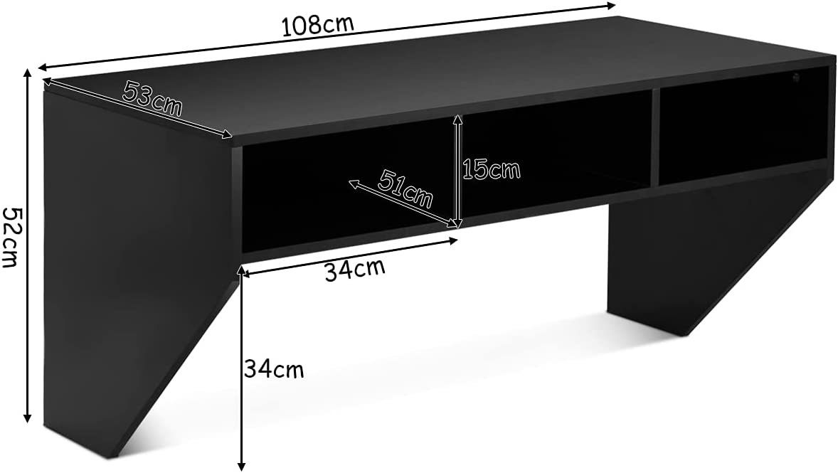 3 mit Wandtisch Schreibtisch KOMFOTTEU Holz aus Schwarz Fächer, Wandschrank,