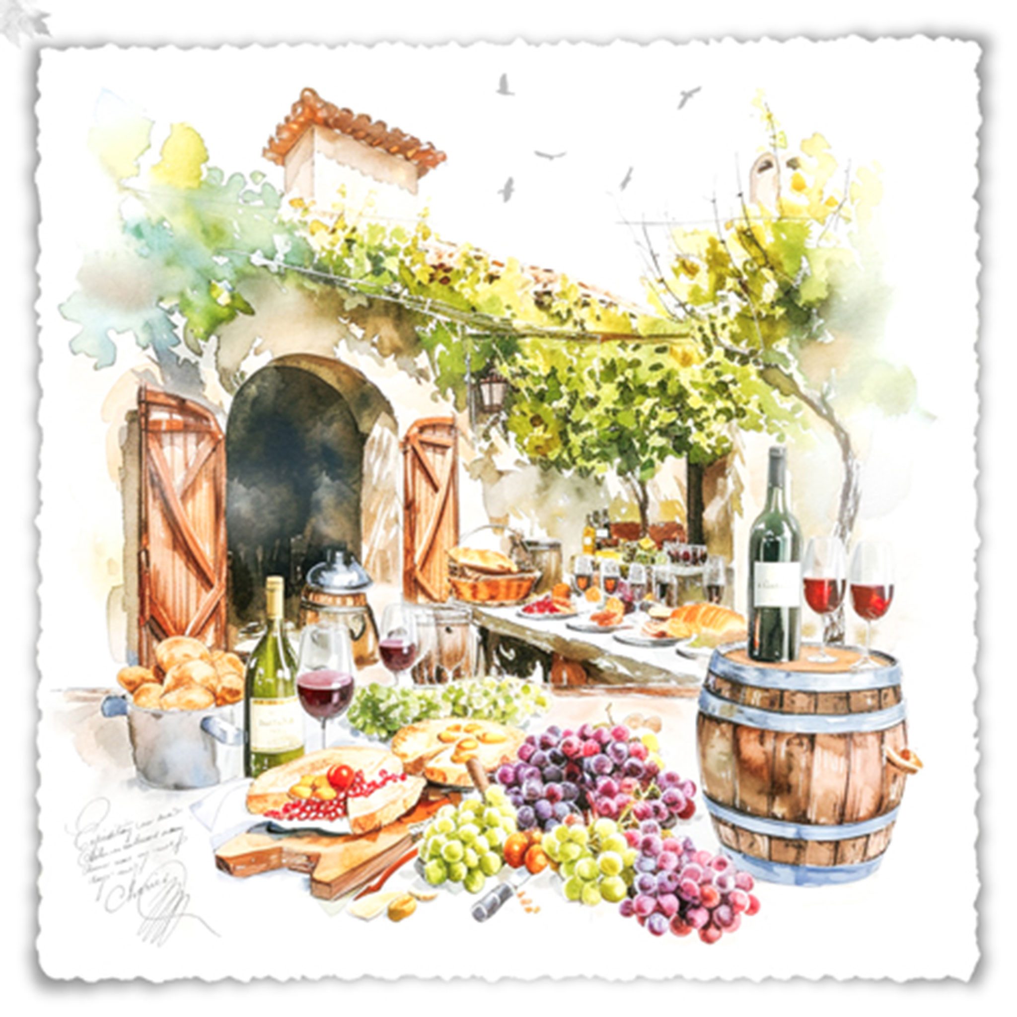 ti-flair Papierserviette, Servietten Papier 33x33cm 3-lagig mediterraner Weindekor Motiv 20 Stk.