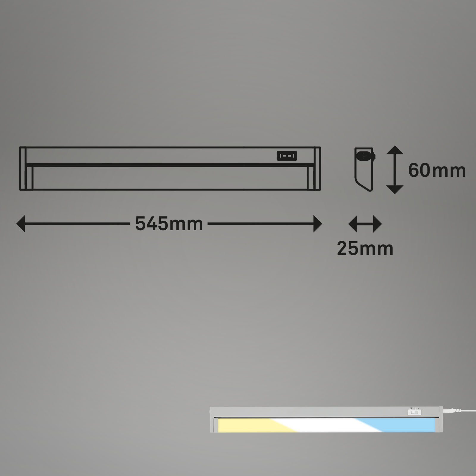 fest inkl. Kaltweiß, silber, Warmweiß, schwenkbar, Unterschrankleuchte Schalter verbaut, Briloner LED Neutralweiß, CCT, 2224-014, Farbwechsler, erweiterbar, Leuchten Tageslichtweiß,