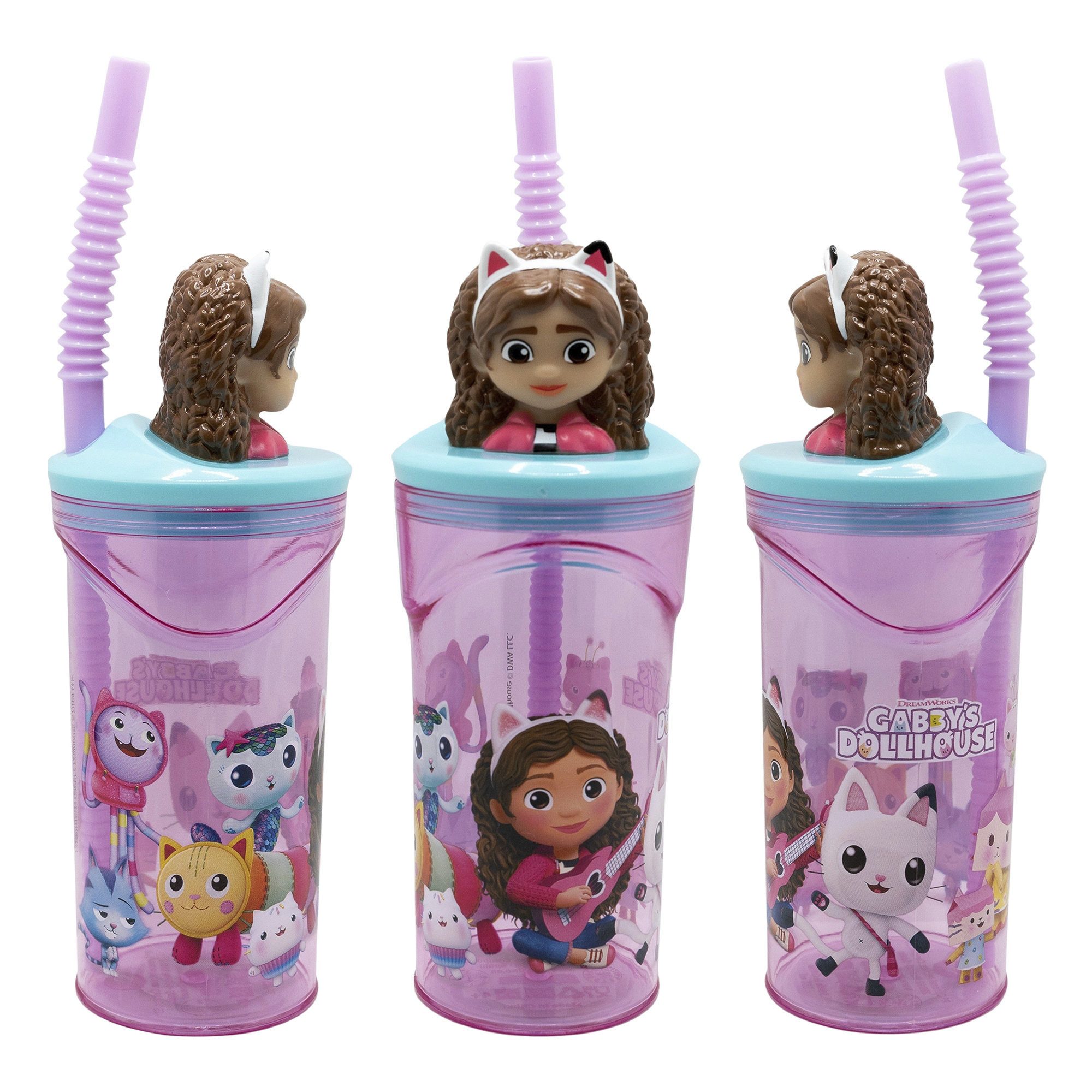 Becher Gabbys Dollhouse 3D Kinder Mädchen Trinkbecher mit Halm 360 ml