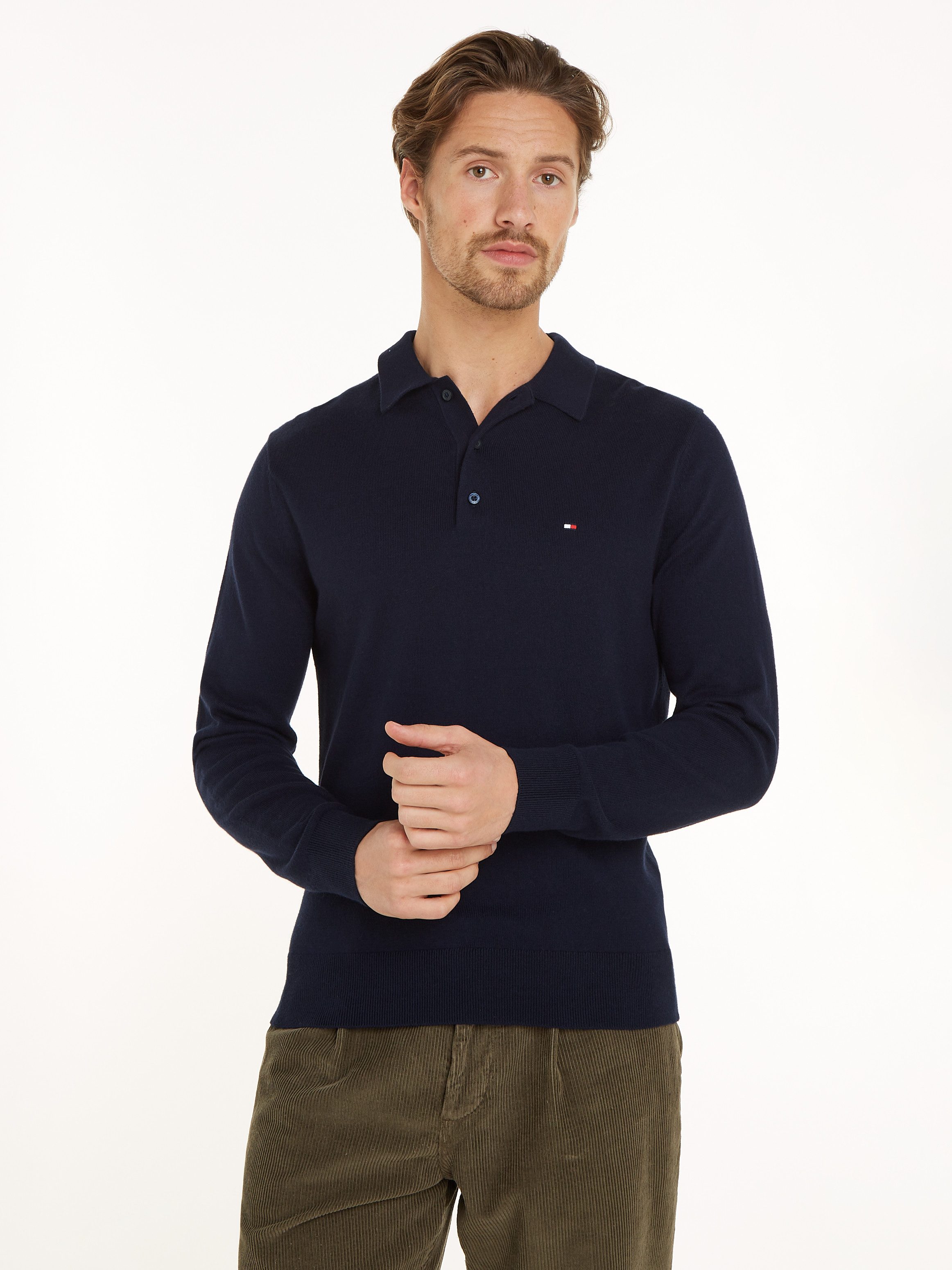 Tommy Hilfiger Polokragenpullover PIMA ORG CTN CASHMERE LS POLO Flag-Sticke günstig online kaufen