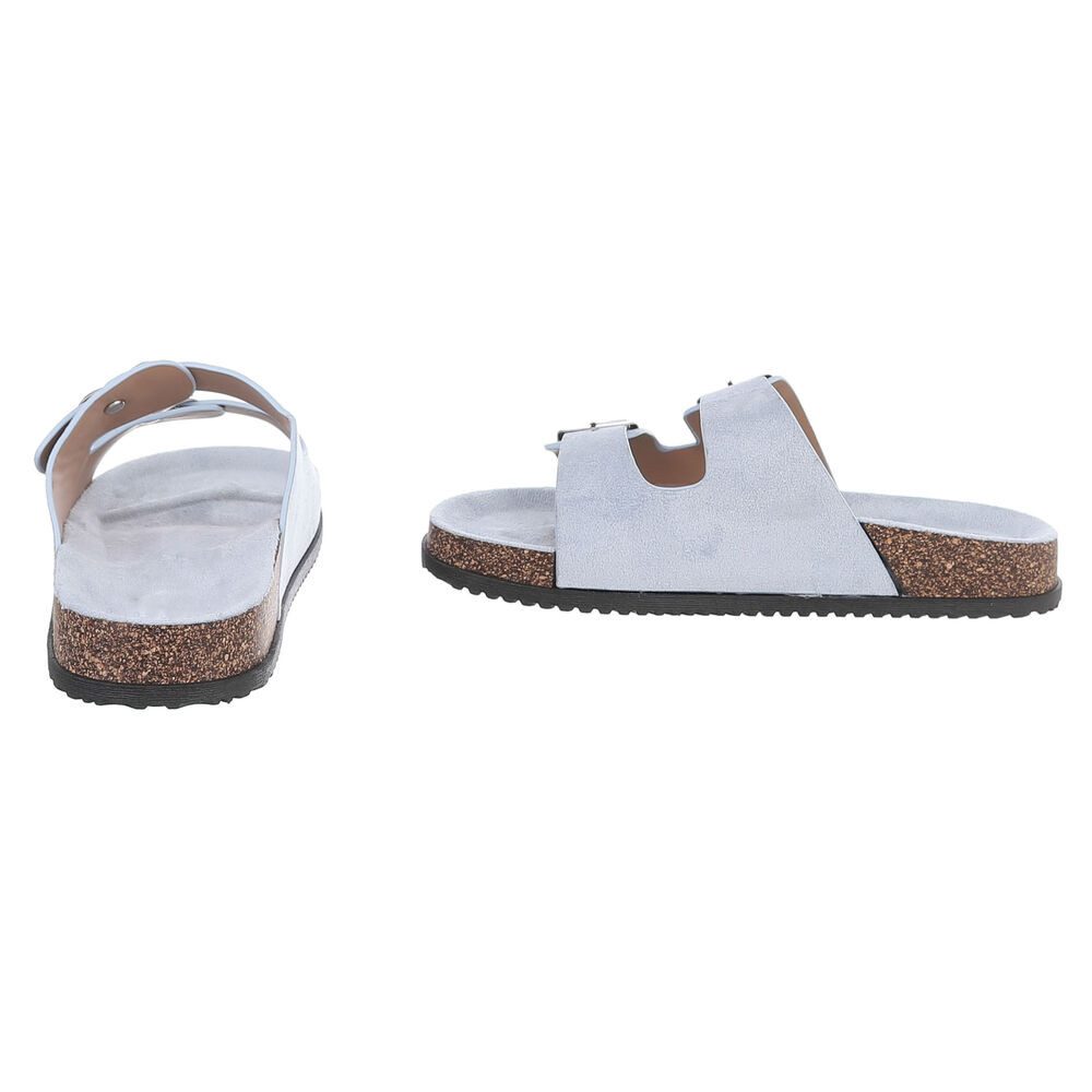 Ital-Design Damen Komfort Sandale mit Schnallen für Freizeit und Alltag Pantolette (91117304) Flach Pantoletten in Hellblau
